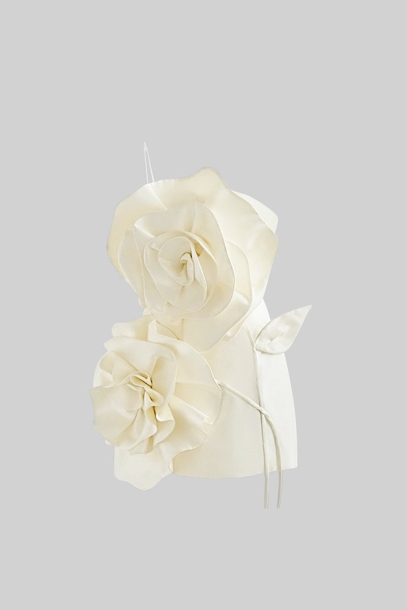 Voluminous Flower Design Dress - Ivoire