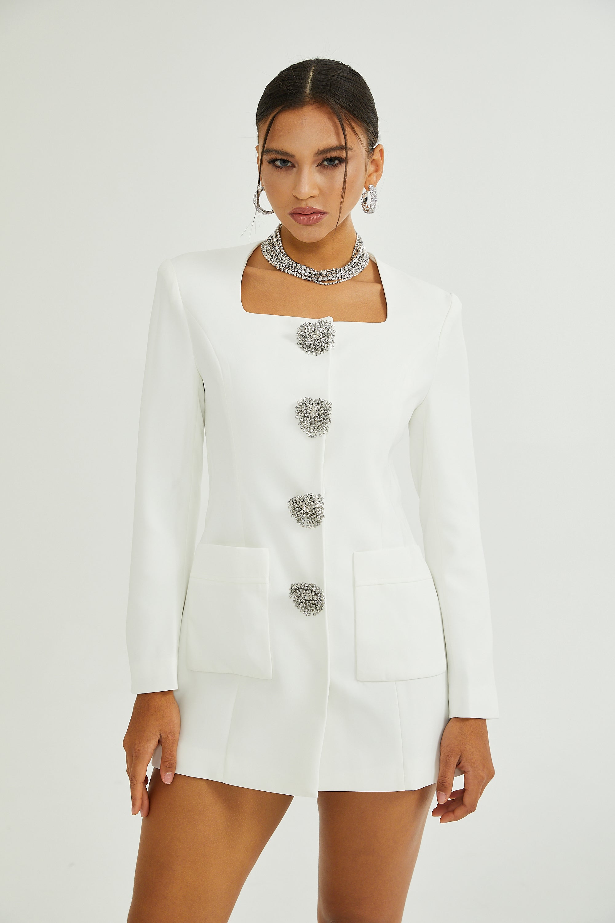 Fionnghuala White Crystal Embellished Mini Dress (Final Sale-US Only)