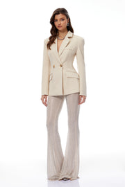 Edda Cream Double-Breasted Blazer & Rhinestone Trousers Set