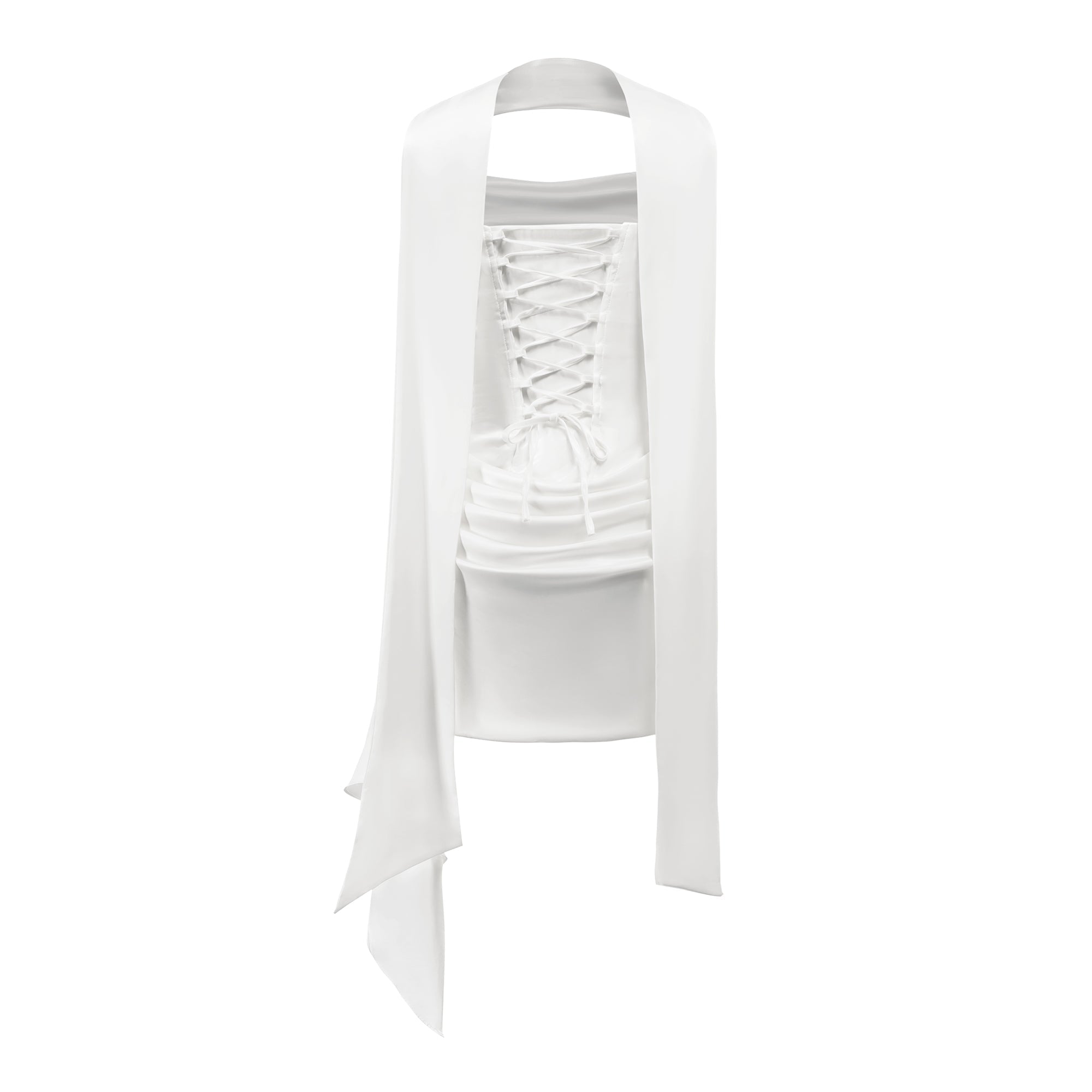 Zenina White Ruched Ribbon Detail Mini Dress (Final Sale-US Only)