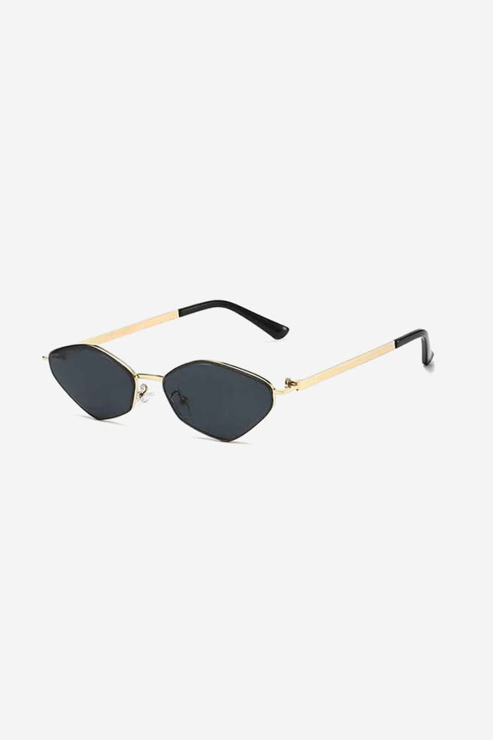 Geometric Angular Sunglasses with Full Metal Frame and Slim Arms – Black