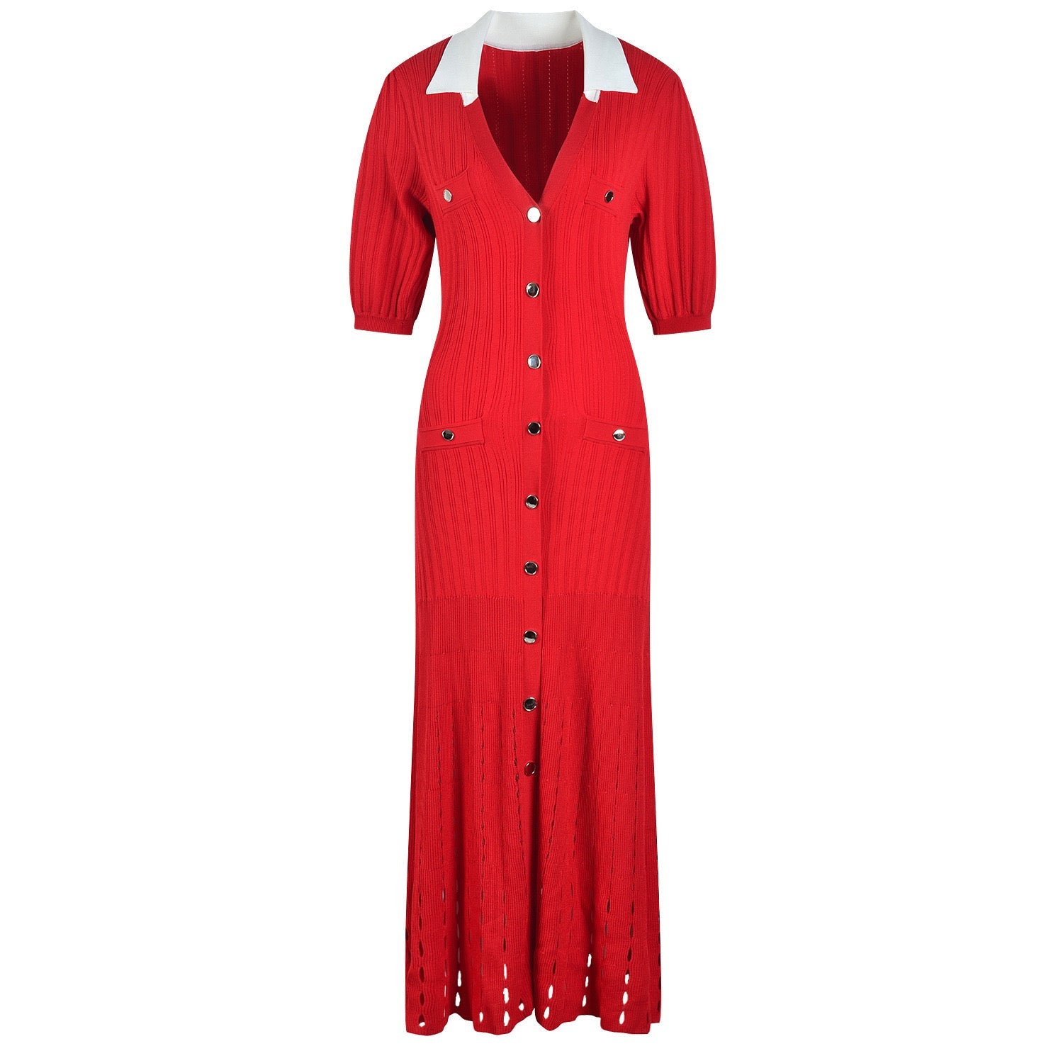 Sandro Collared Knit Button Down midi dress - Red