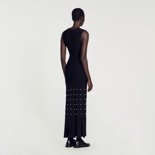 SANDRO FRINGED MAXI DRESS - Black