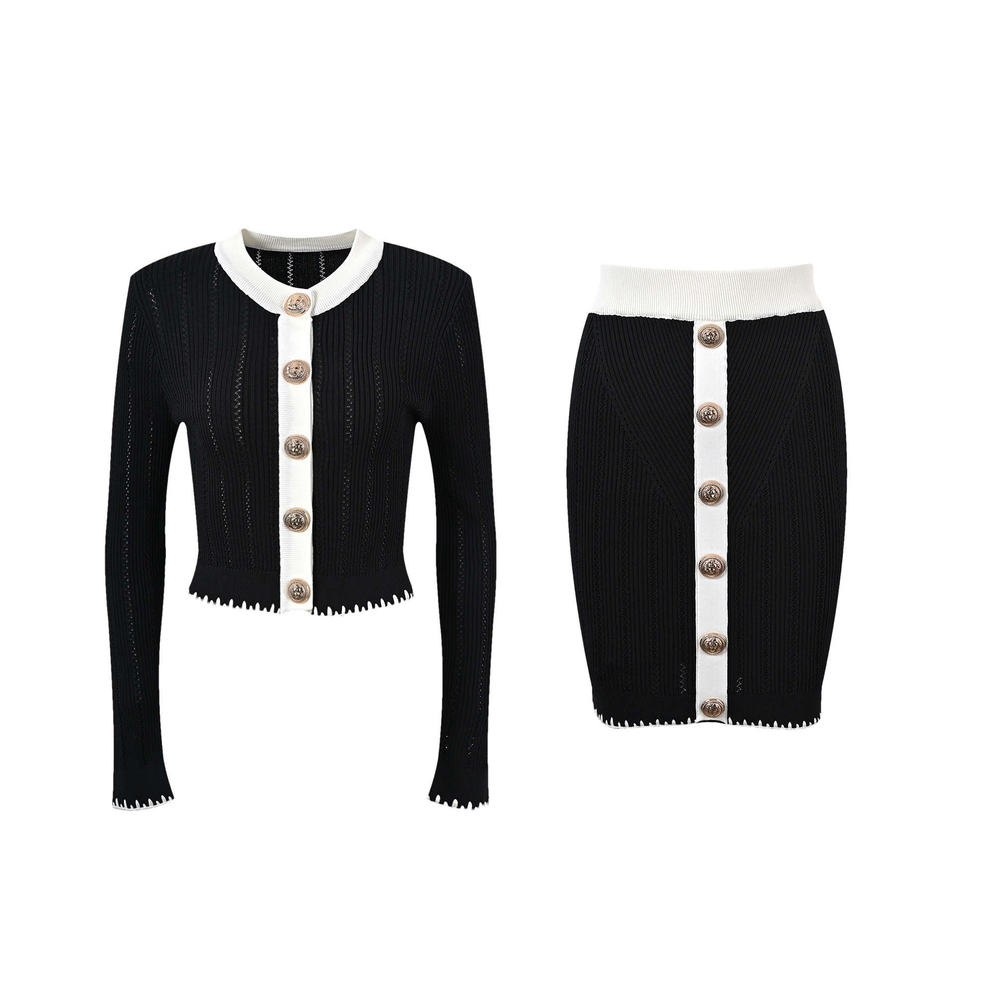 Éliane contrast-trim jacket & skirt matching set (Final Sale-US Only)