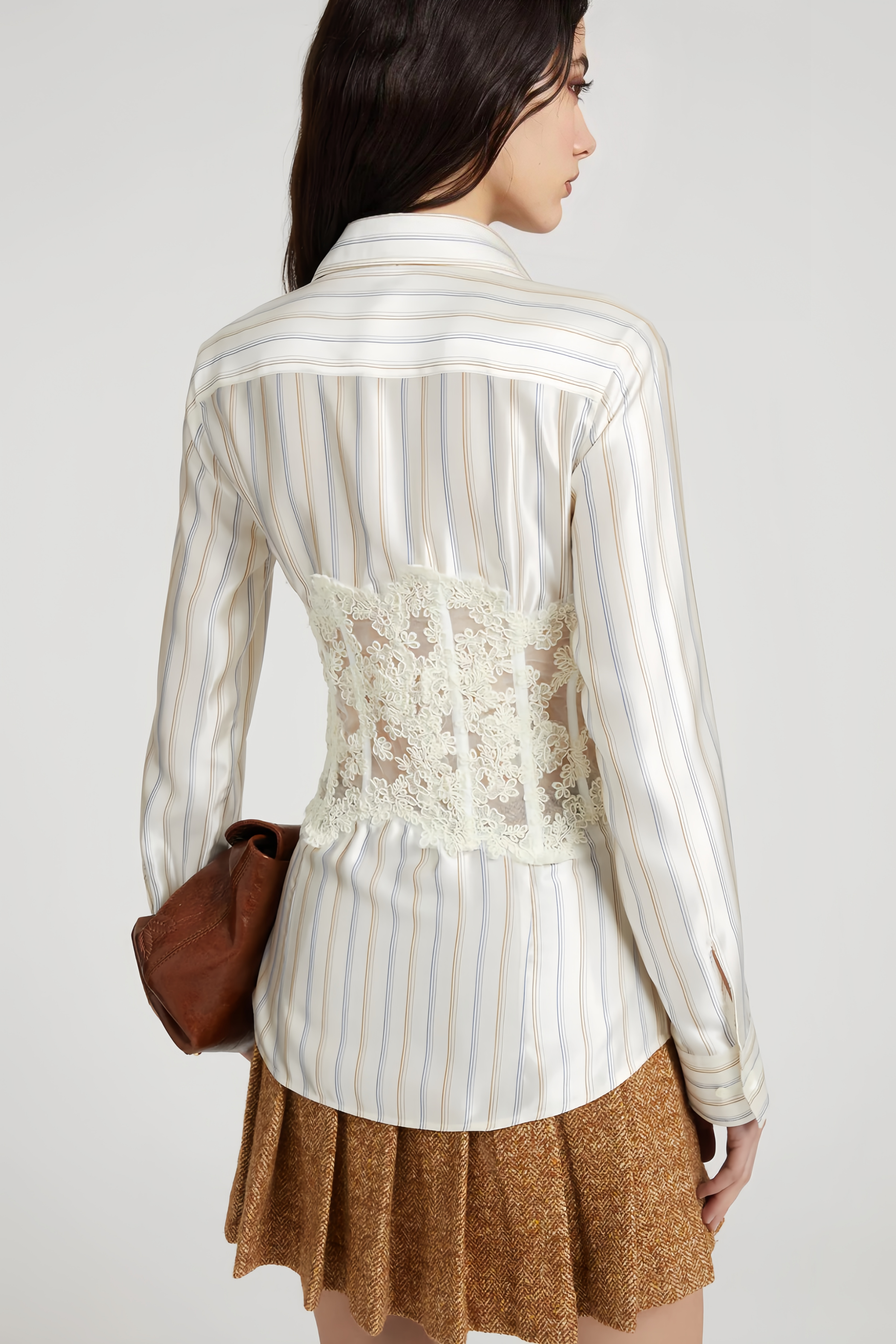 Wren White Lace Corset Panel Striped Button-Up Shirt (Final Sale-US Only)
