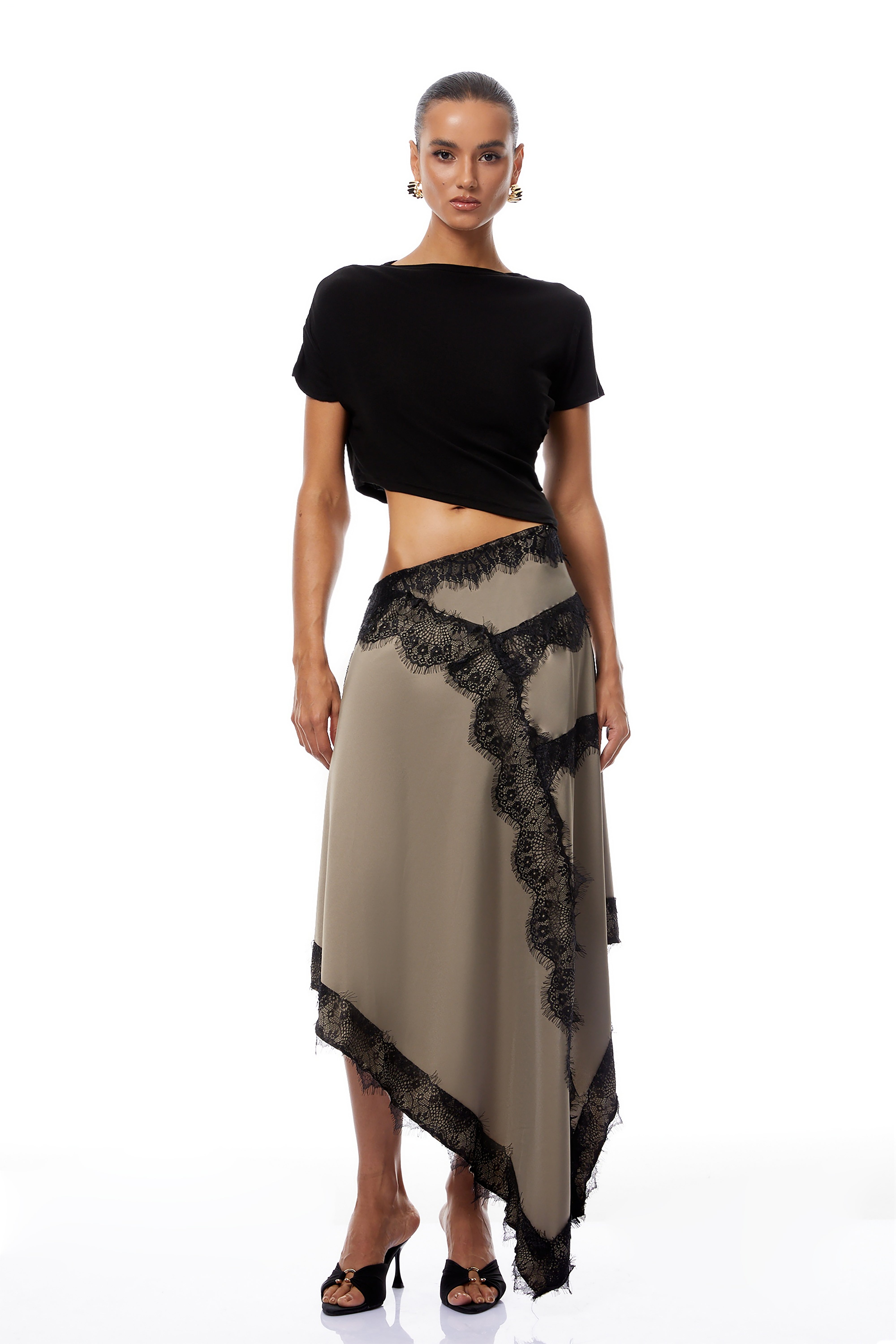 Fiamma Black Gathered Lace Panel Maxi Dress