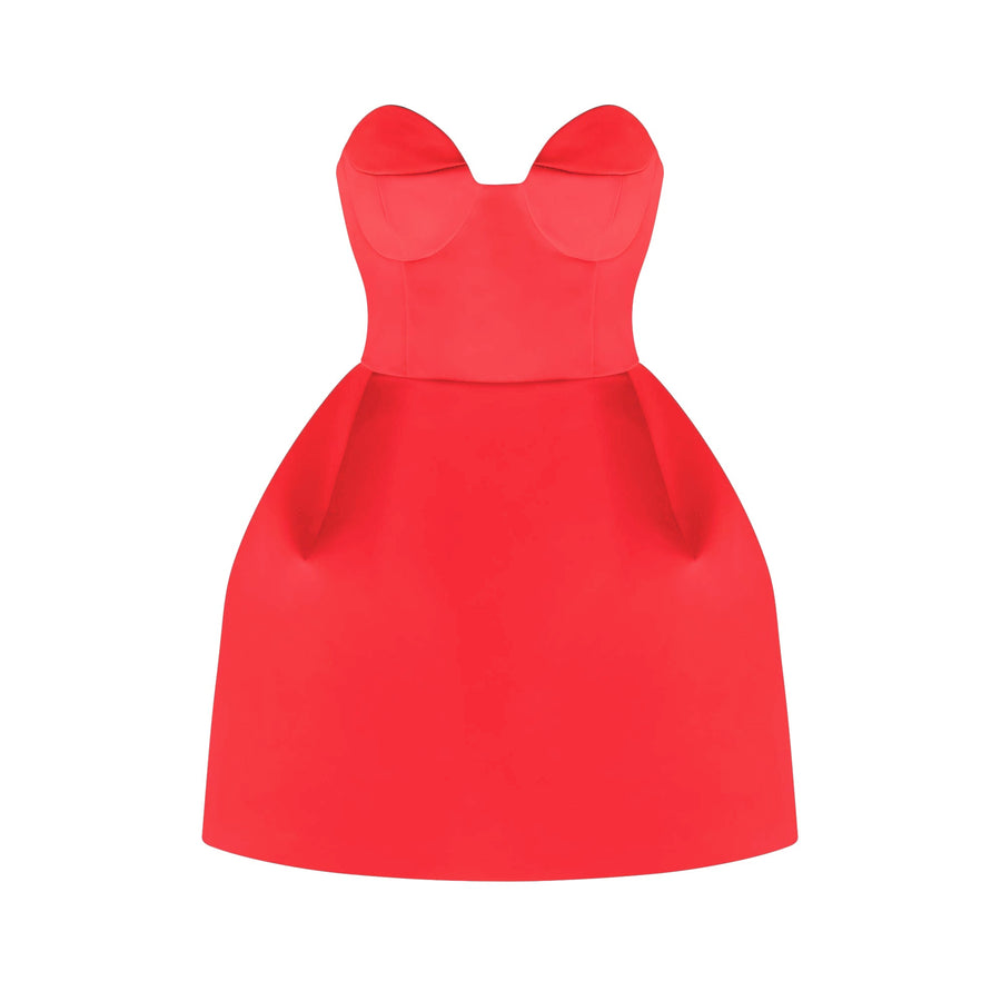 Laure red bustier off-shoulder mini dress