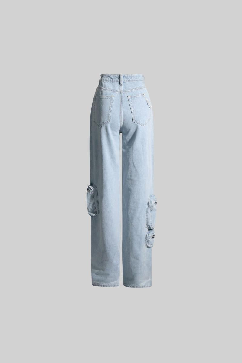 VICTORIA Cargo Jeans with Pockets - Blue