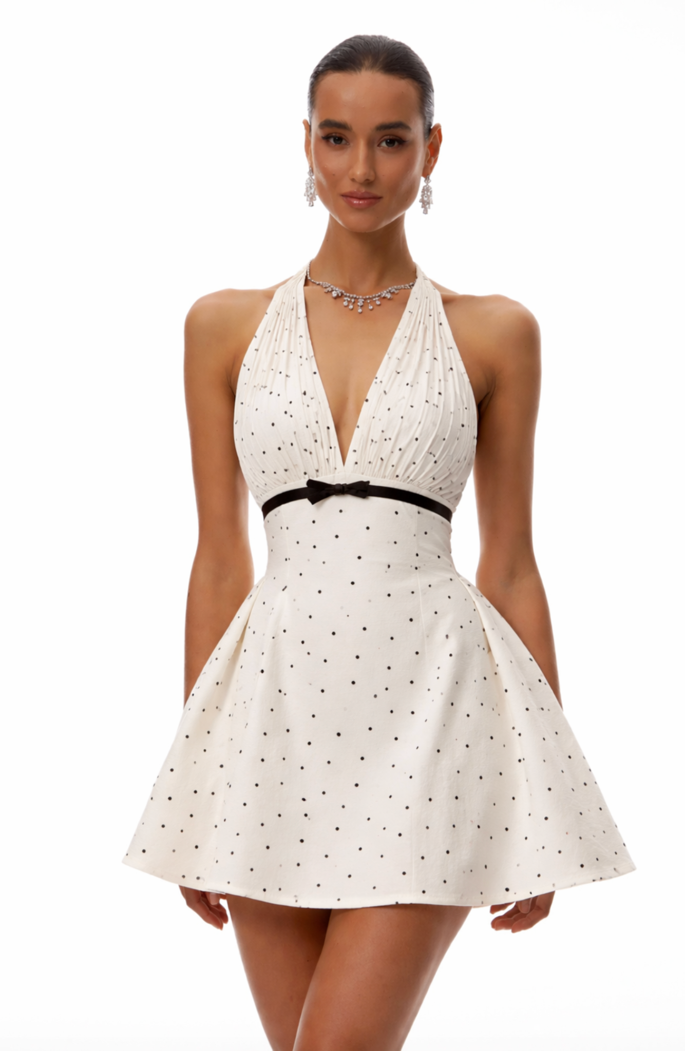 Éloïse Ivory Polka-Dot Halter Mini Dress - White