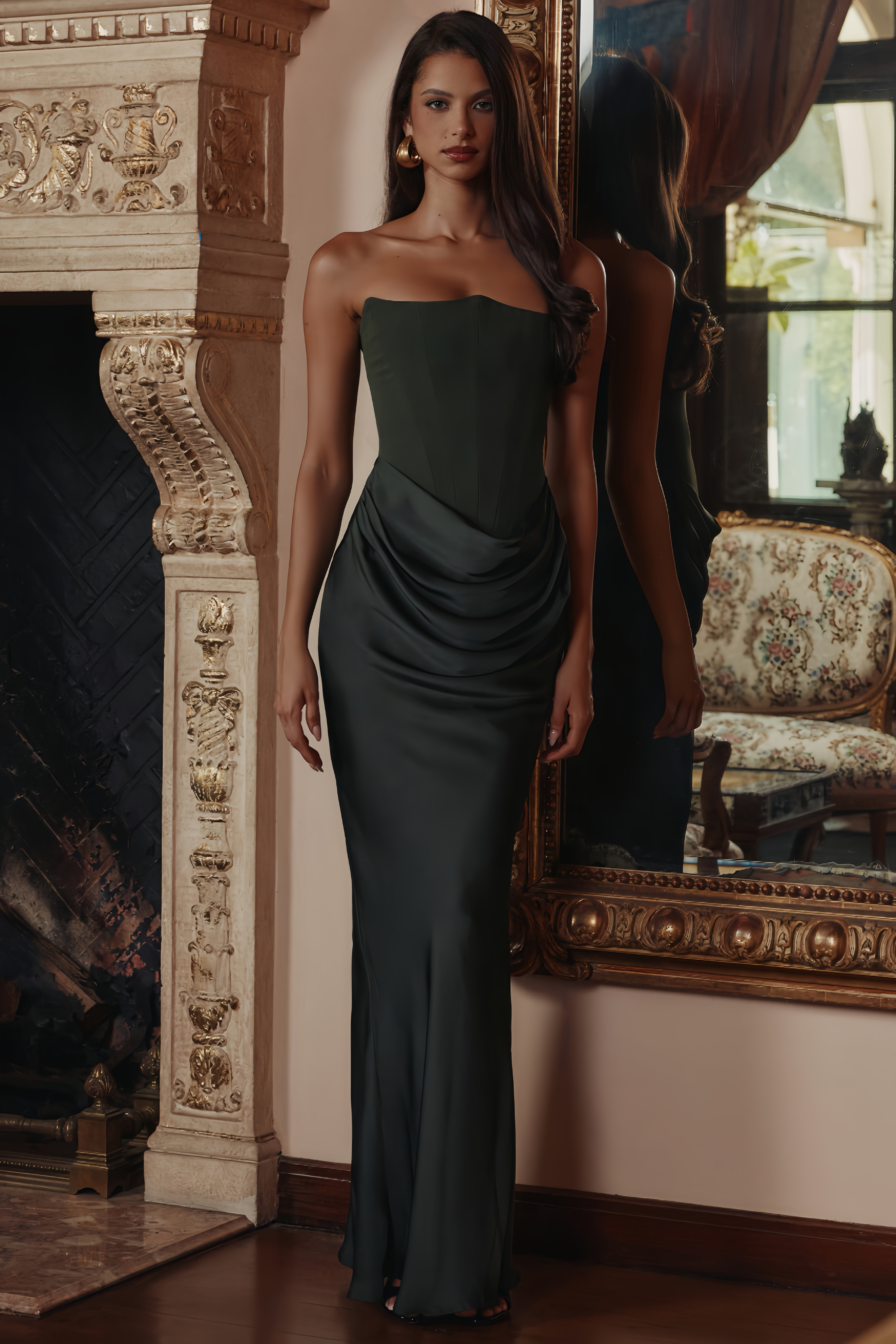 Aurore Olive Off-Shoulder Maxi Dress (Final Sale-US Only)