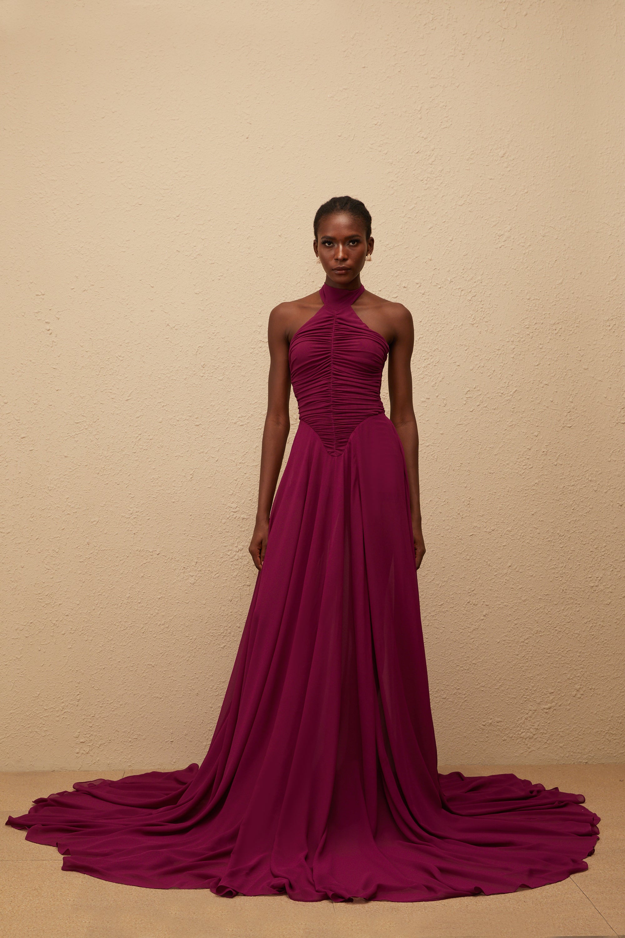 Kerstin Purple Train Design Ruched Maxi Dress (Final Sale-US Only)