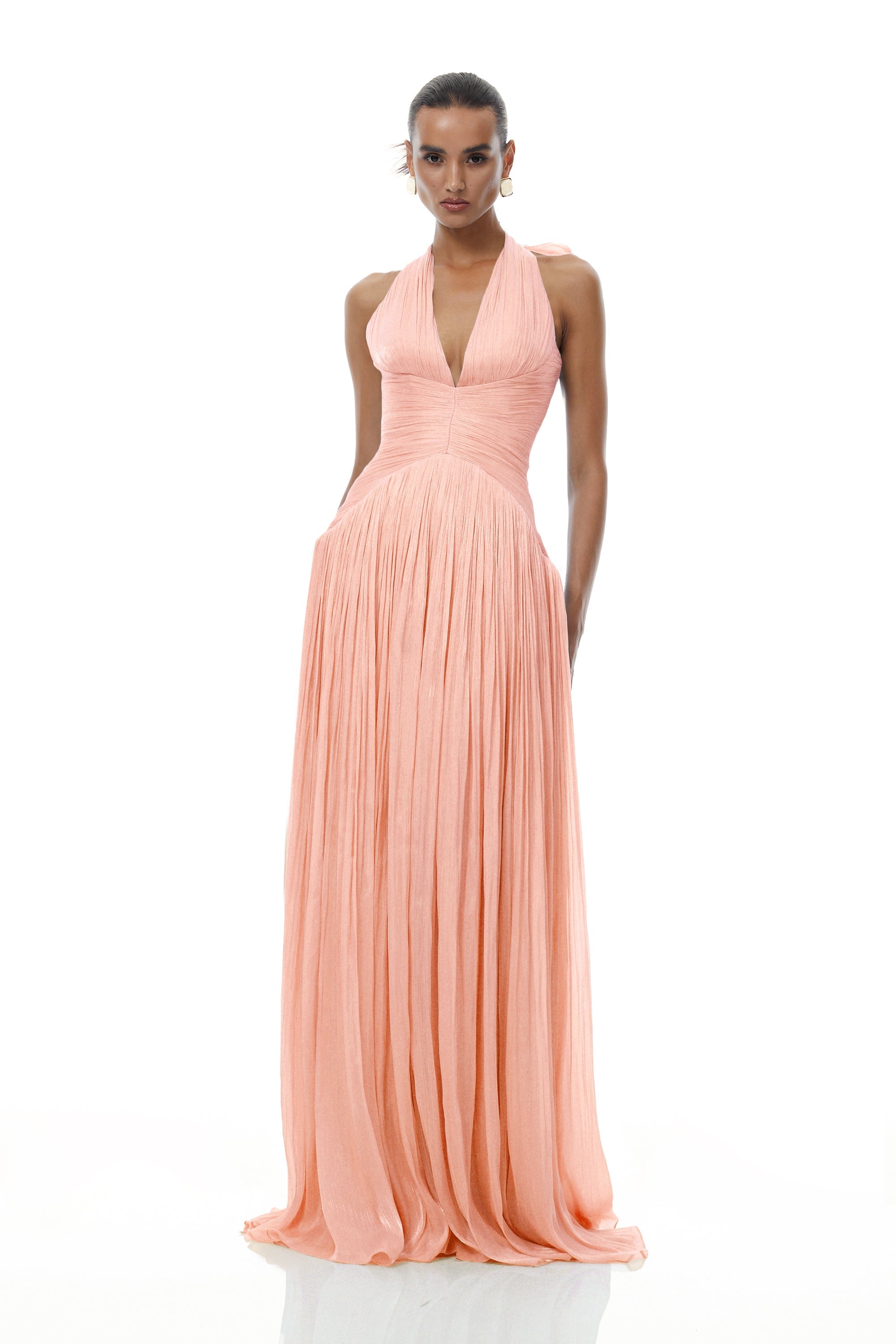 Térébenthine Pink Glossy Gathered Maxi Dress
