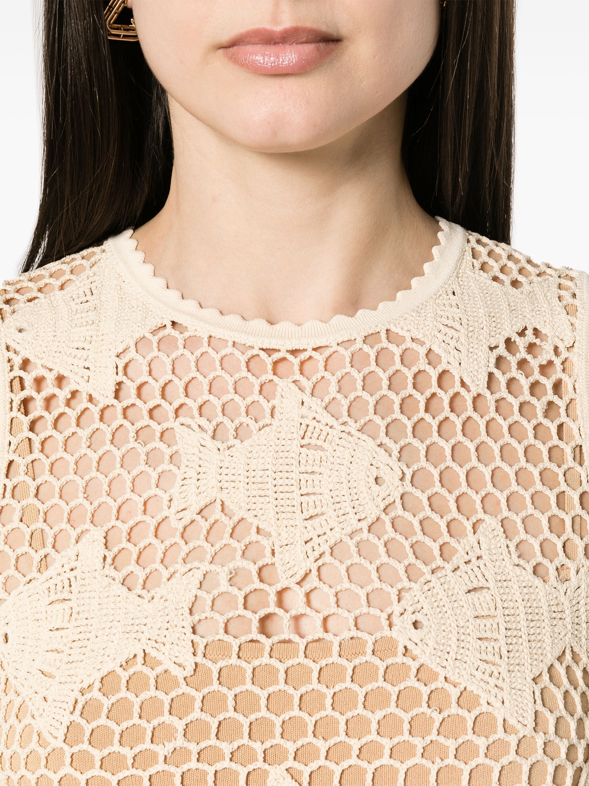 SANDRO fish-motif crochet-knit mini  dress