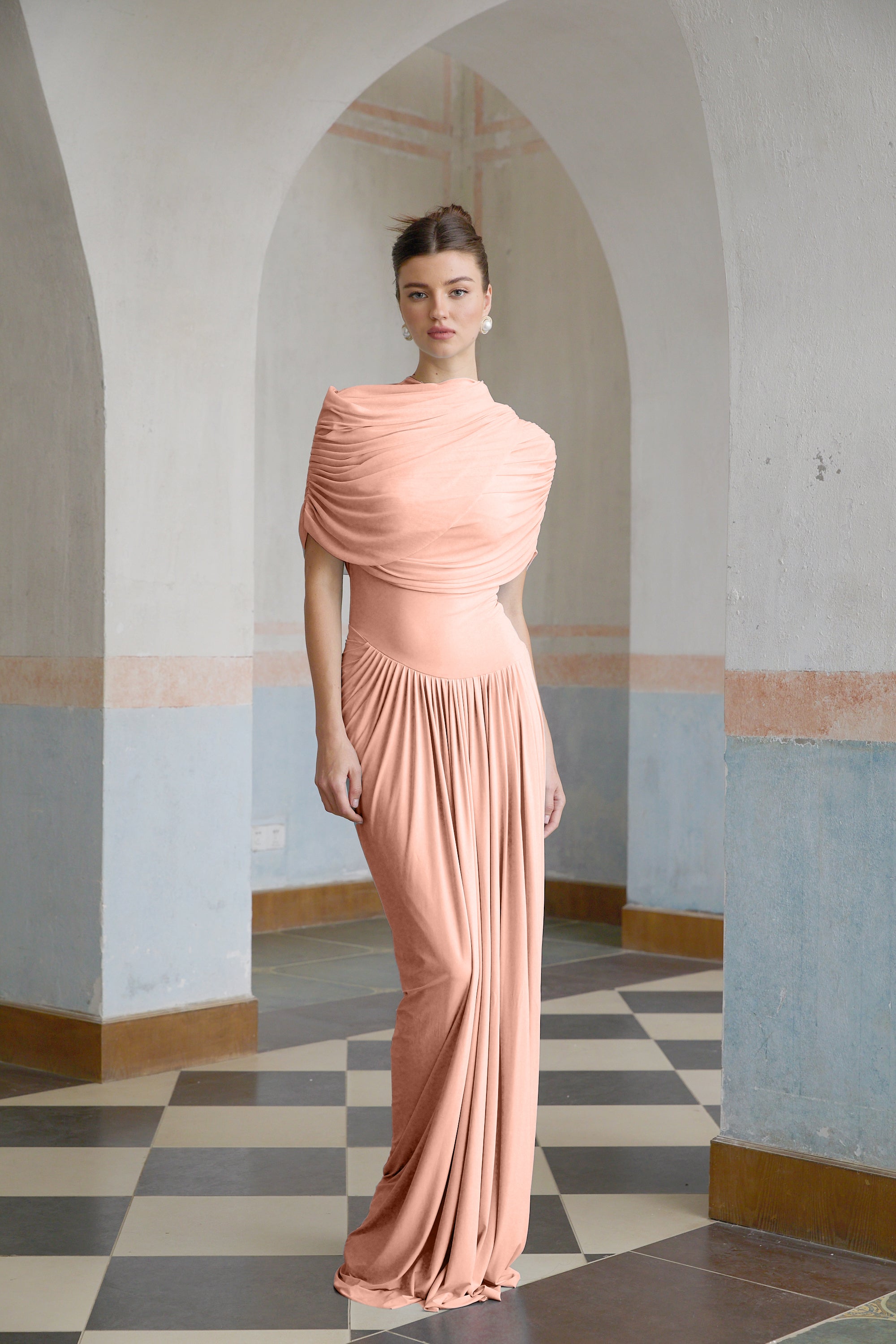 Catherine asymmetrical pleated maxi dress in Pink (Final Sale-US Only)