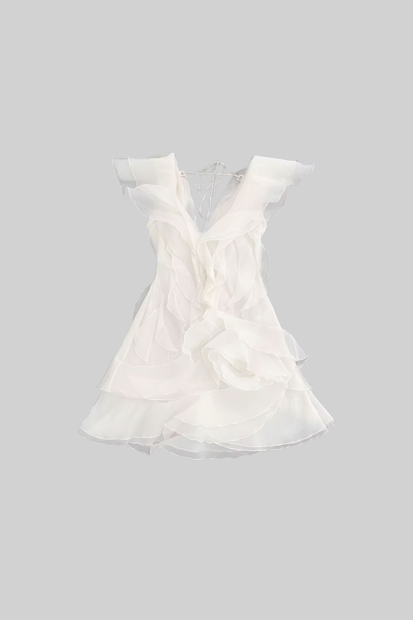 Layered Sheer Mini Dress With Ruffled Design - White