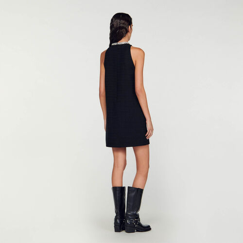 SANDRO  DRESS WITH JEWELLERY COLLAR - Black