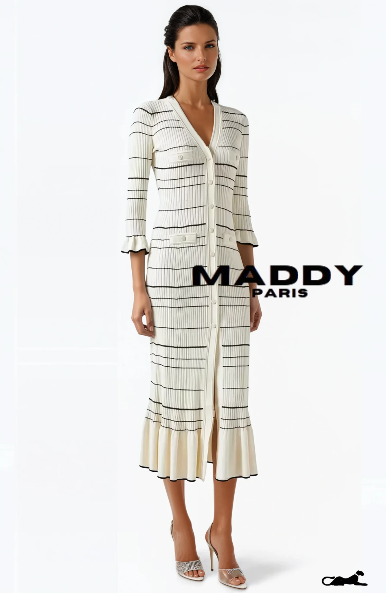 SANDRO ELINE KNIT MIDI DRESS - WHITE