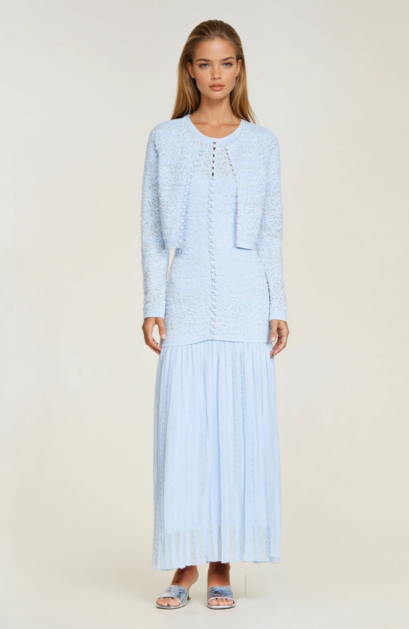 Sandro Levana beaded knit cardigan  - Light Blue