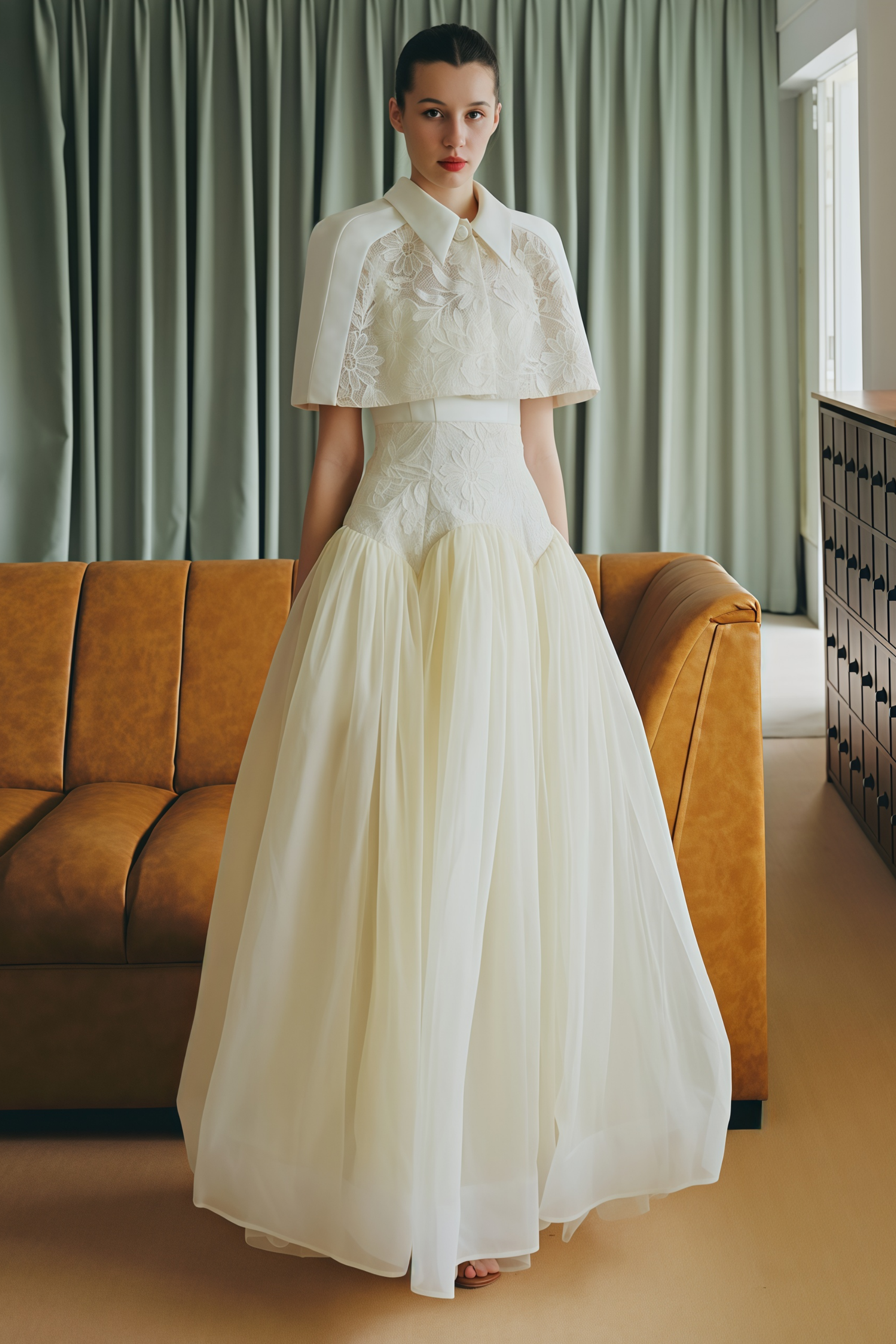 Brooke White Lace Panel Cape & Dress Set (Final Sale-US Only)