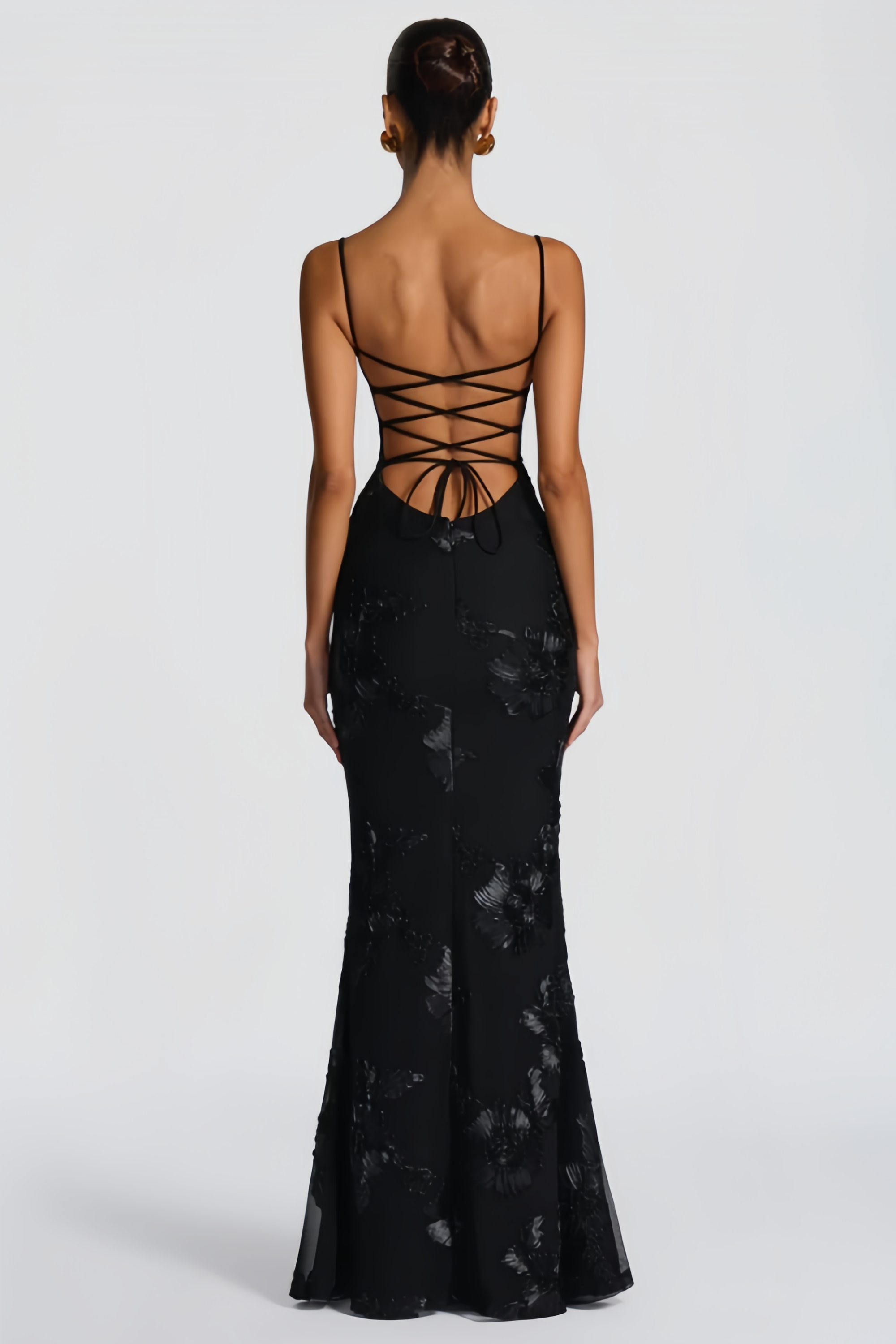 Théoline Black Floral Appliqué Corset Maxi Dress (Final Sale-US Only)