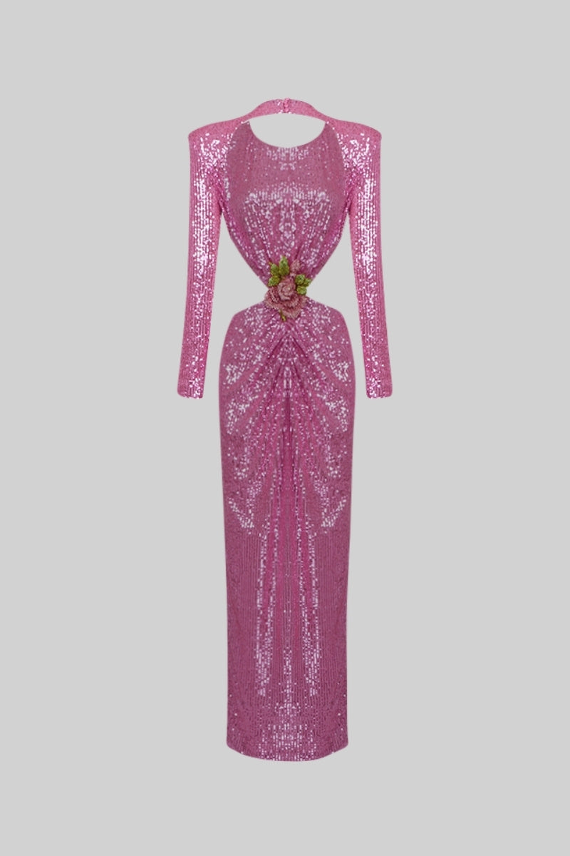 MIREILLE Luxurious Sequins Midi Dress - Pink