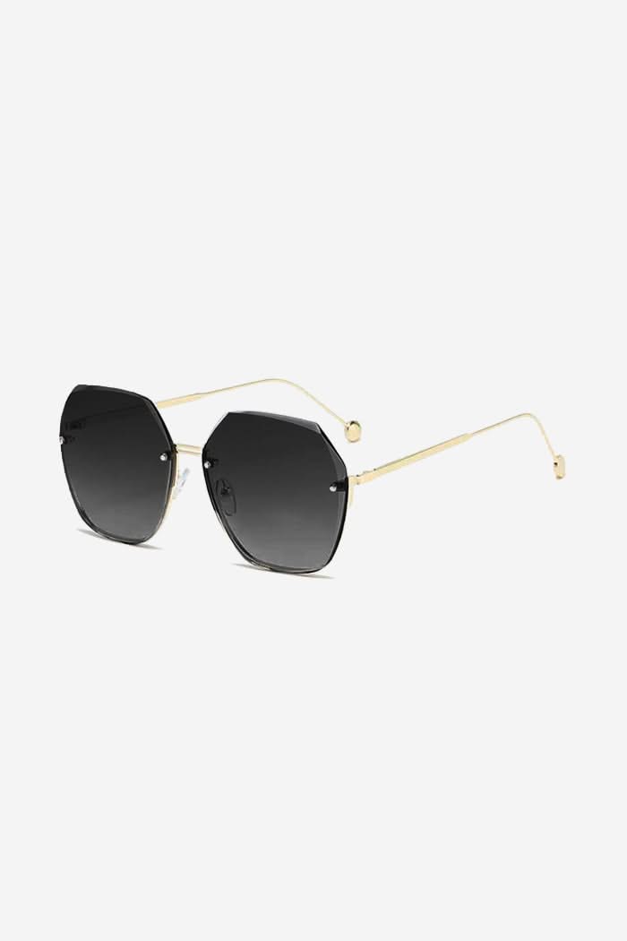Oversized Hexagon Sunglasses with Ultra-Thin Gold Frame – Black