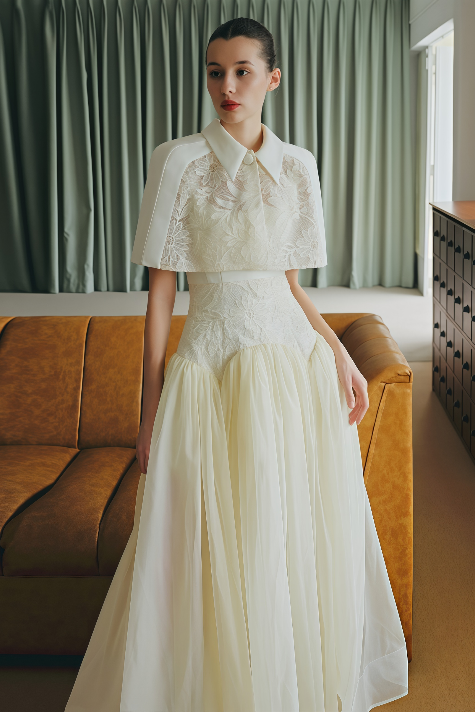 Brooke White Lace Panel Cape & Dress Set (Final Sale-US Only)