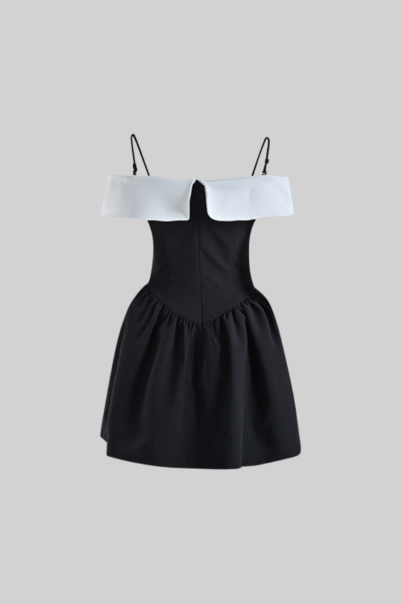 VIVIENNE Bow Detail Minimalist Mini Dress - B&W Black