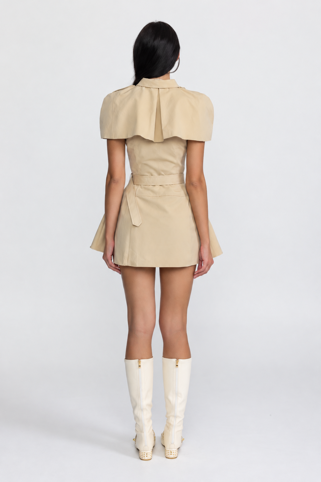 Rosemonde Khaki Halter Trench Mini Dress with Detachable Capelet