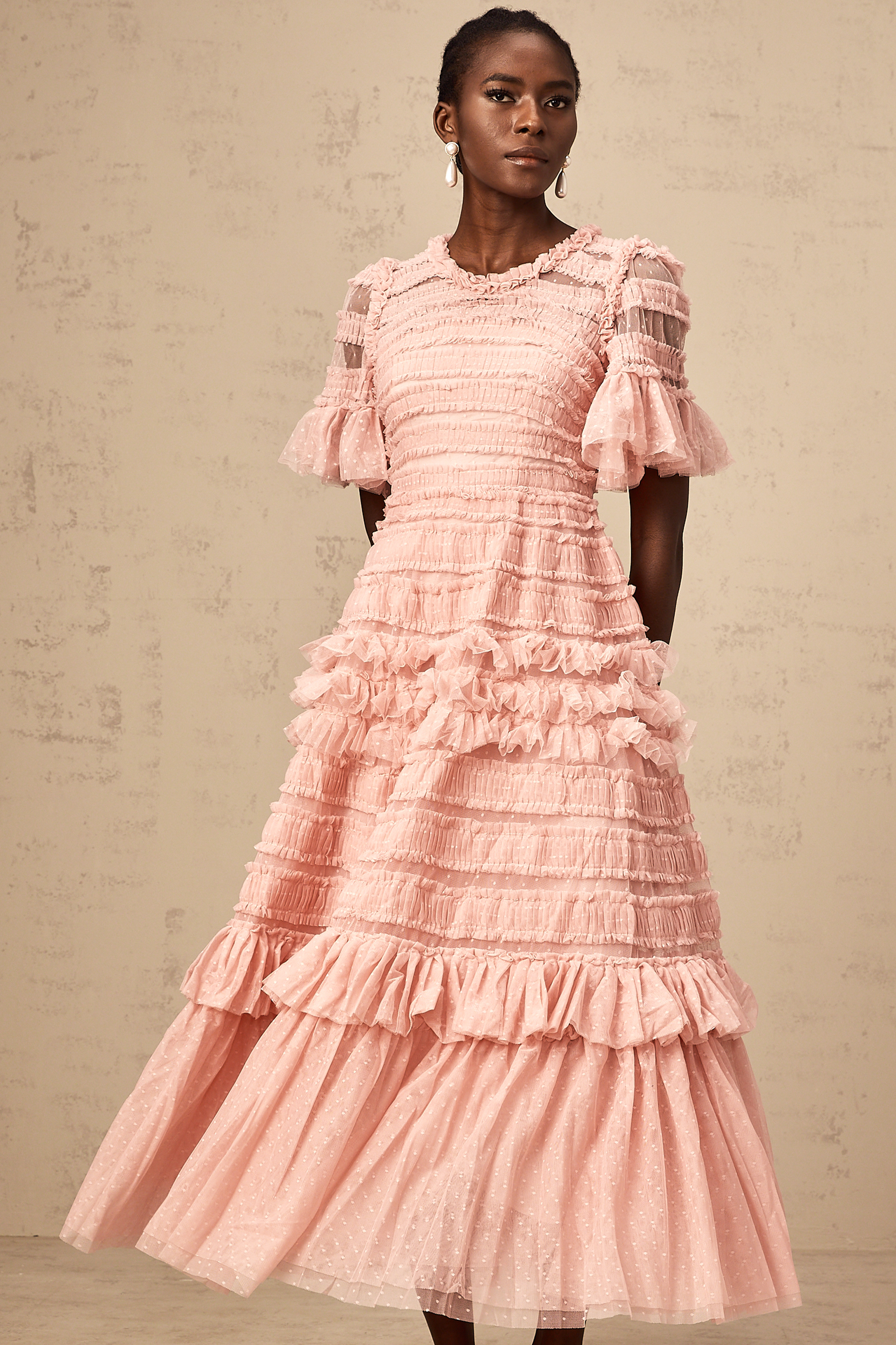Aimée pink dot-detail ruffled tulle midi dress (Final Sale-US Only)