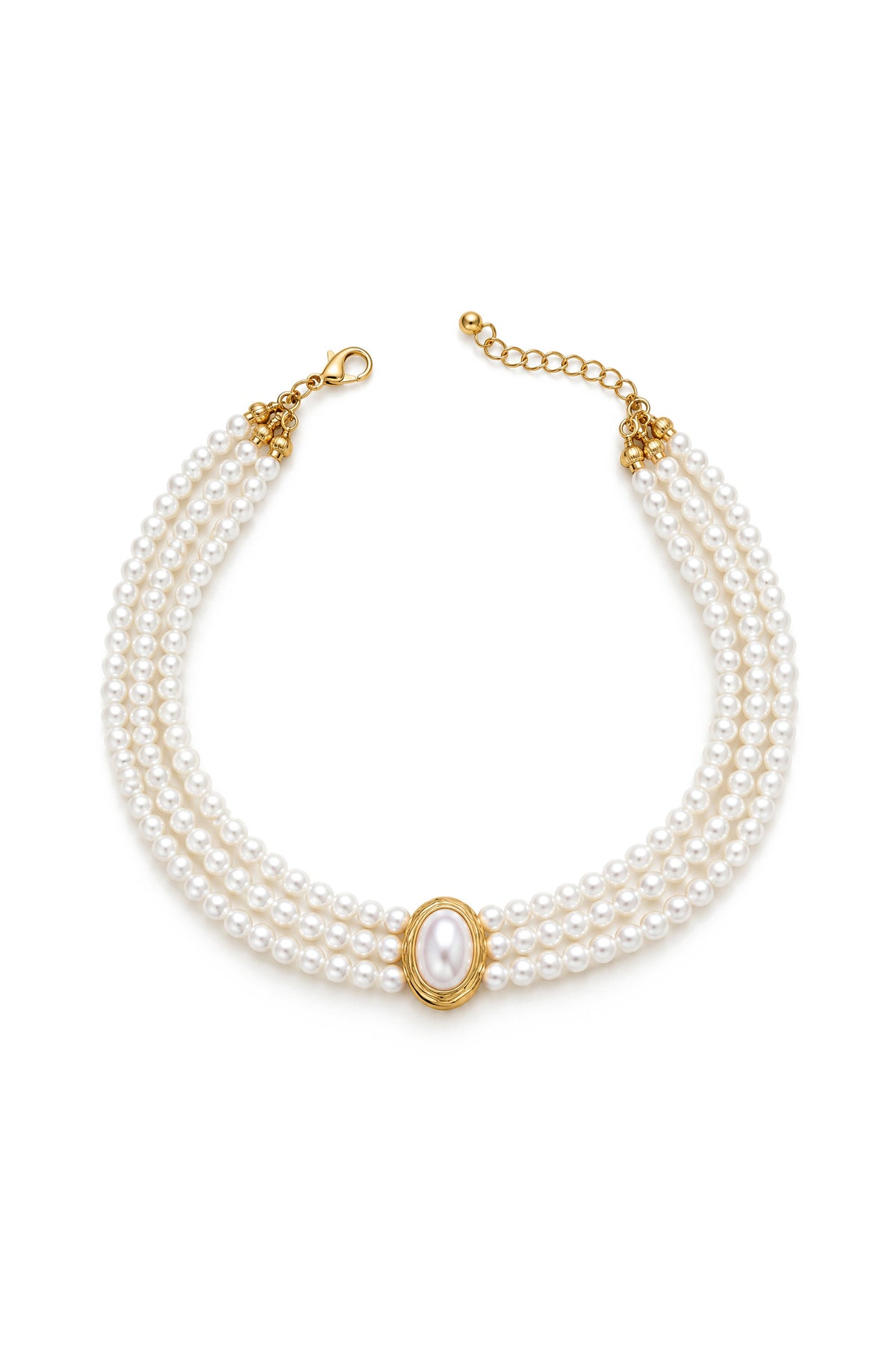 Thérèse White Triple Strand Pearl Choker with Cameo Clasp