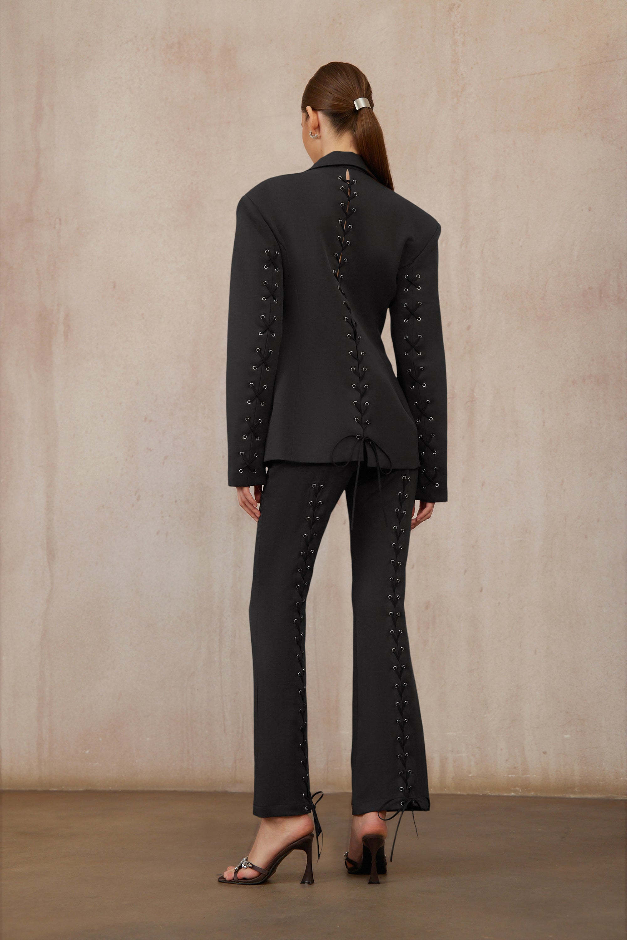 Prunille Black Lace-Up Blazer & Trousers Set