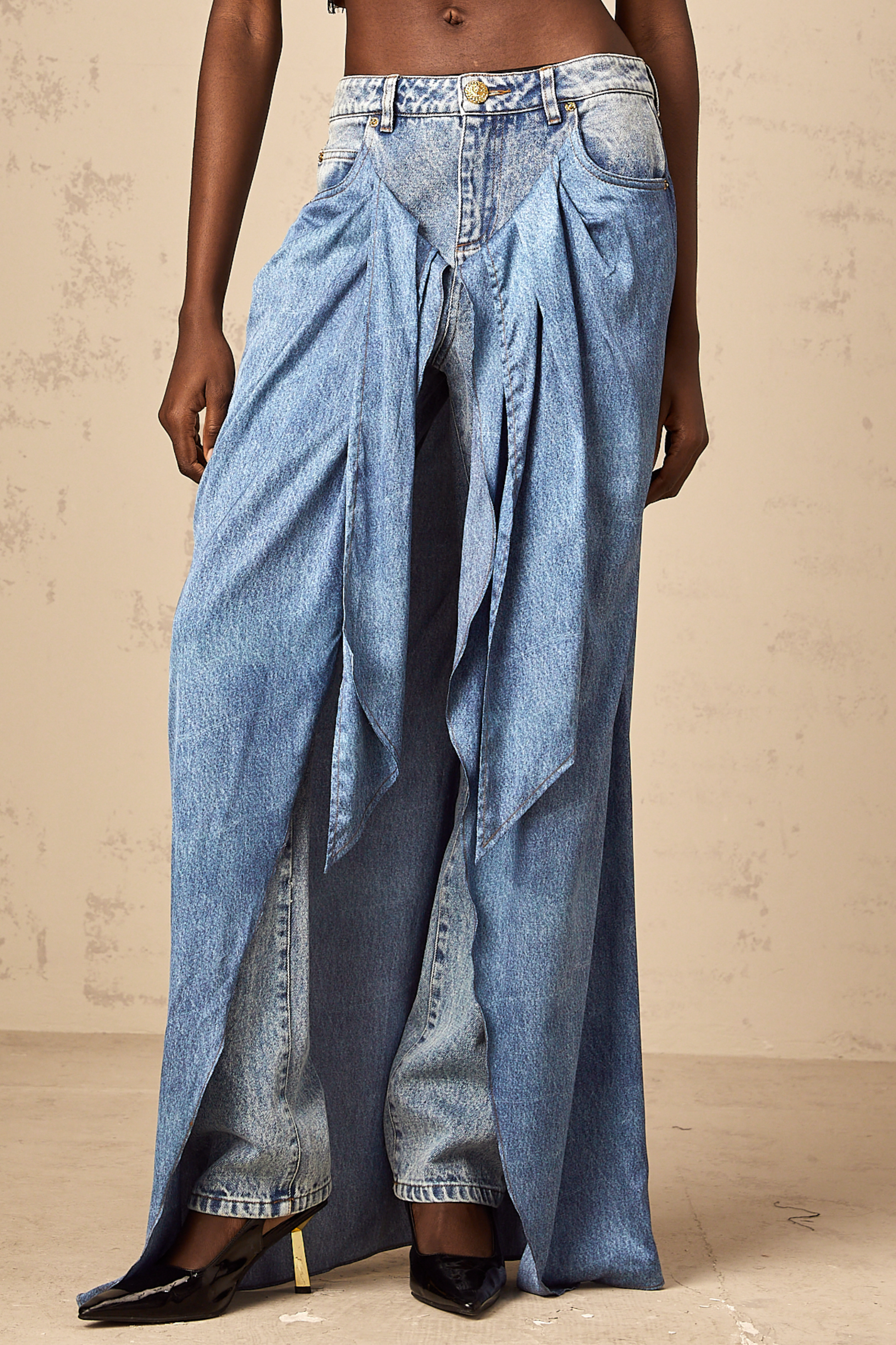 Ysabella blue layered denim jeans (Final Sale-US Only)