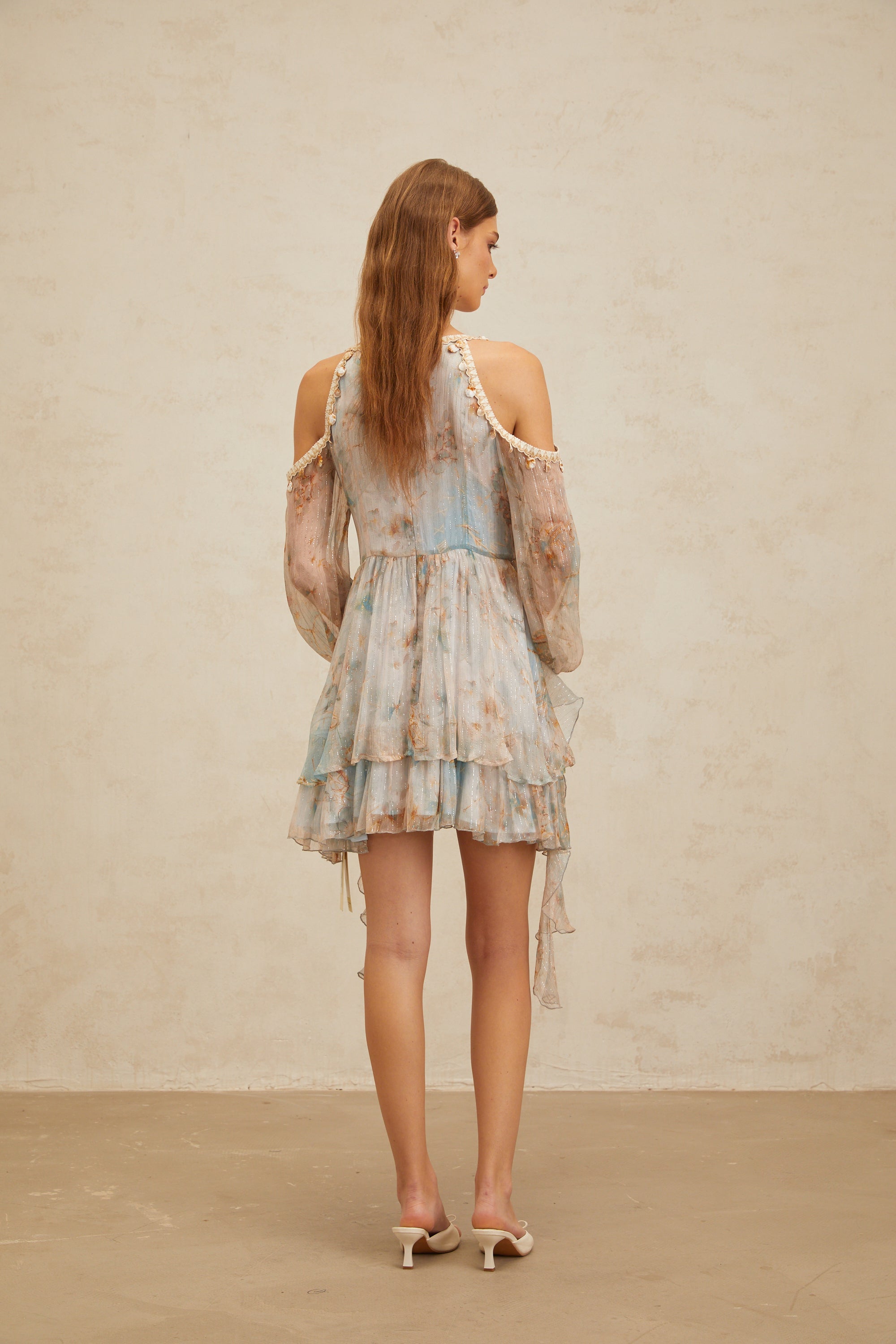 Glannon Blue Floral Print Silk Mini Dress