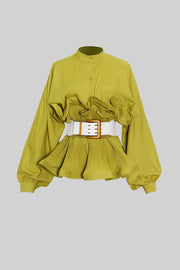 Ruffle Shirt with Massive Belt - Olive Green