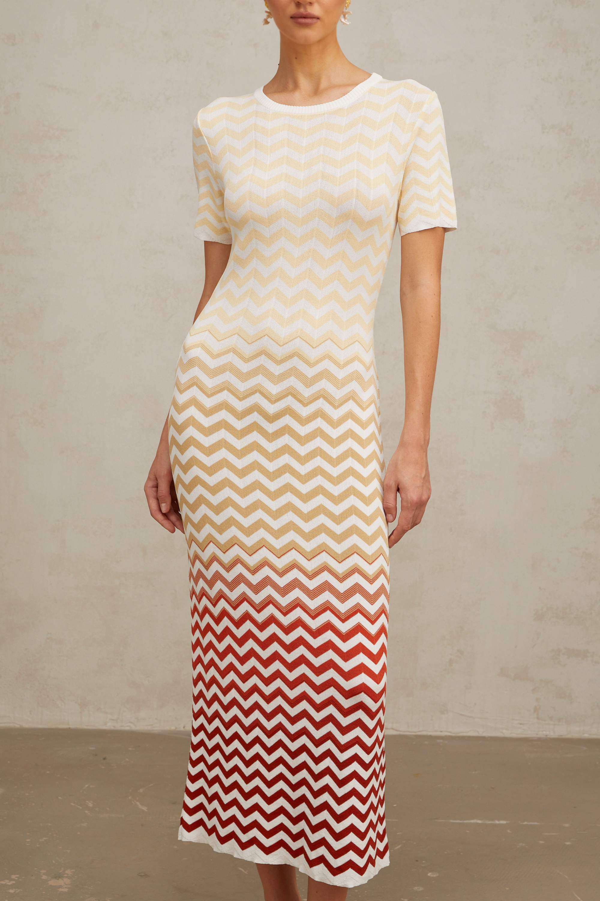 Isabel Zigzag Woven Knit Midi Dress in Sunny Yellow