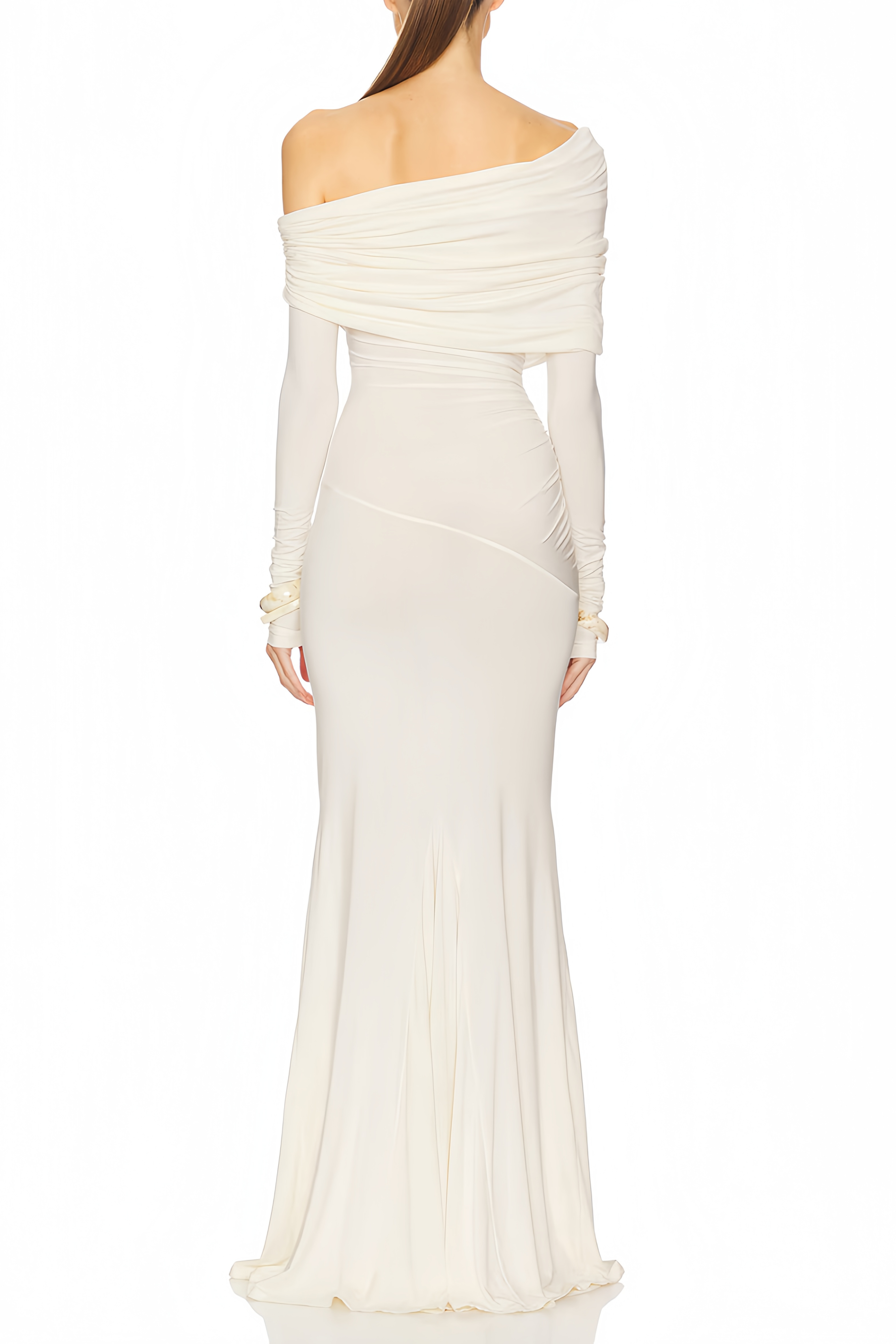 Delphine White Off-Shoulder Ruched Maxi Dress