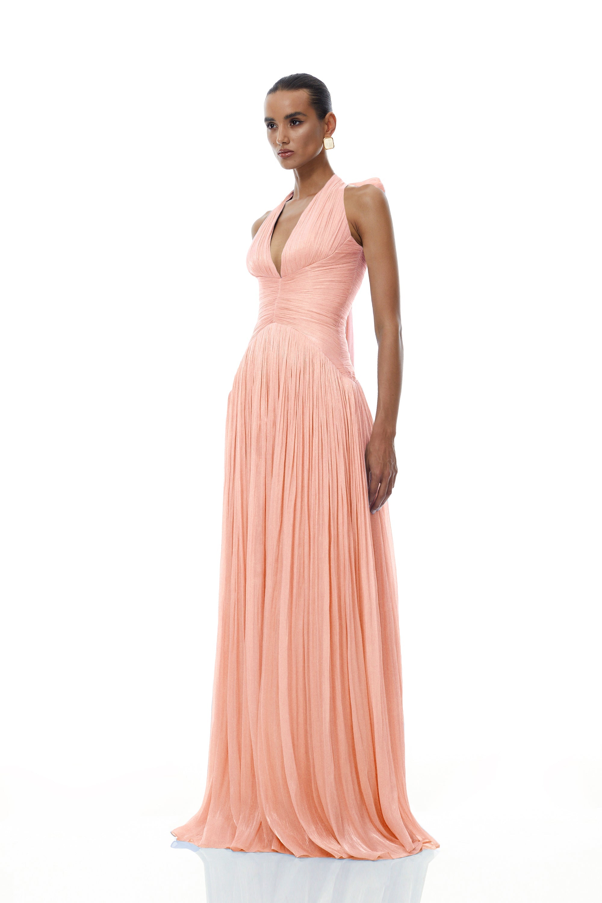 Térébenthine Pink Glossy Gathered Maxi Dress