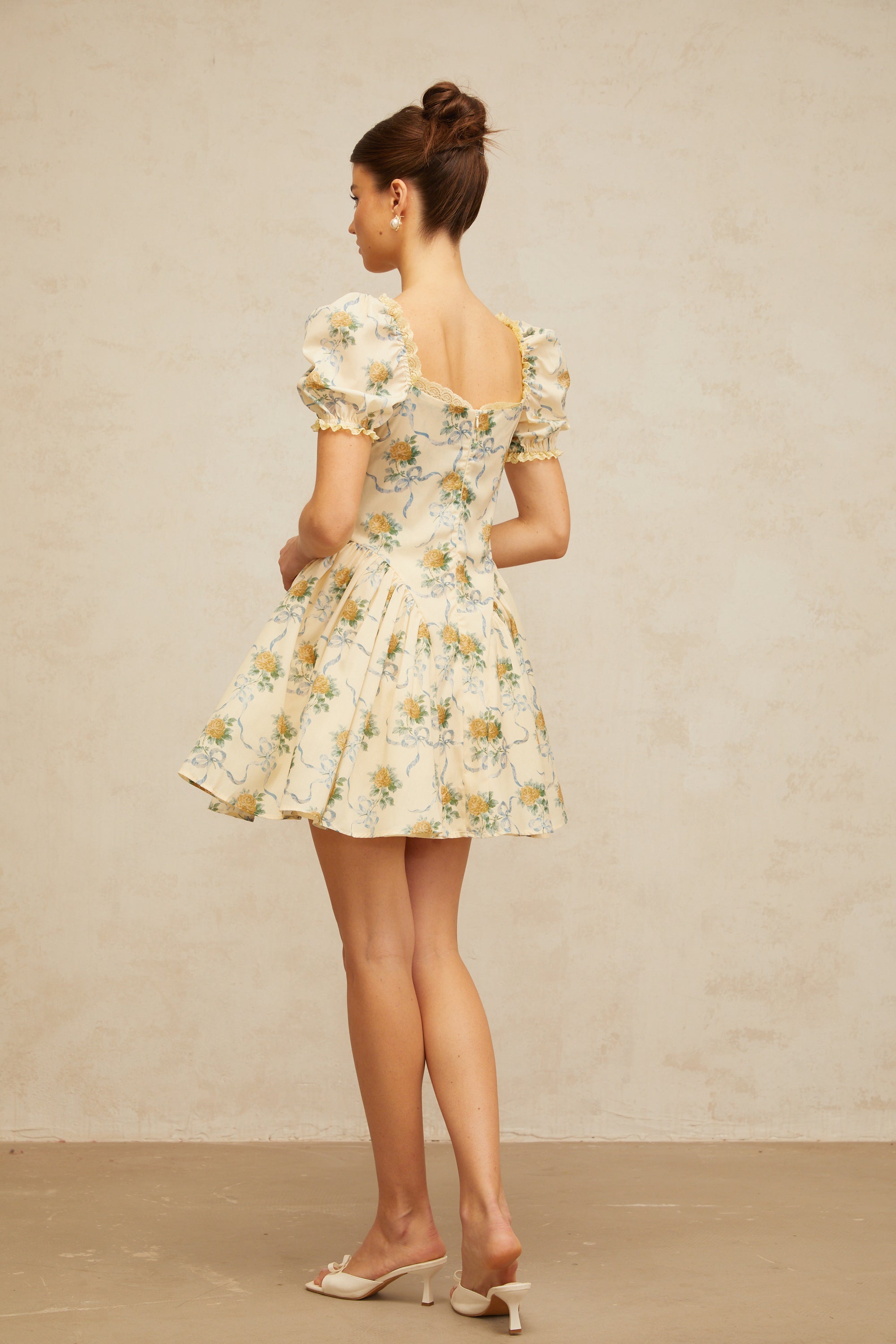 Tiphaine yellow floral-print shirred mini dress
