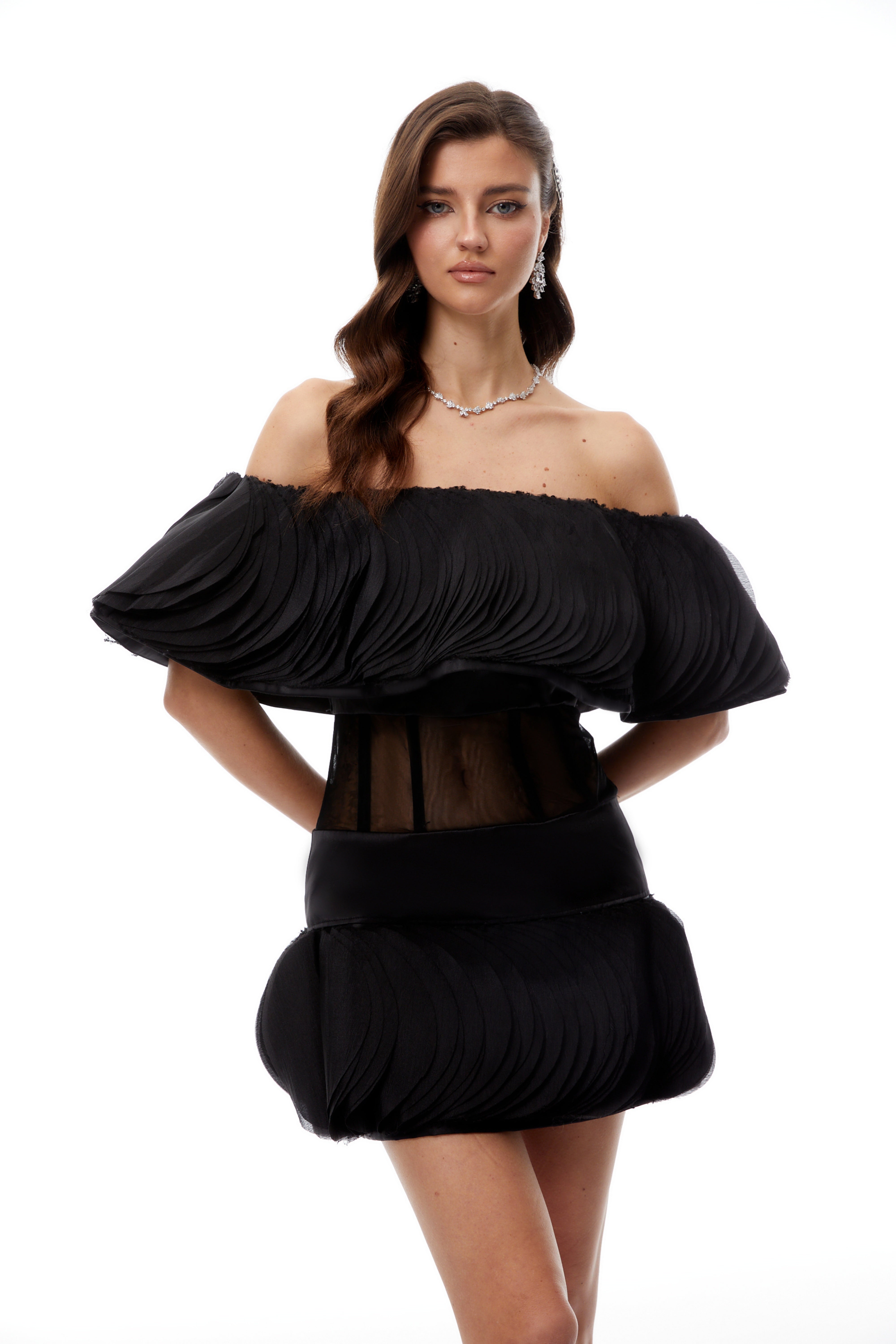 Mabel Black Layered Ruffled Mini Dress (Final Sale)