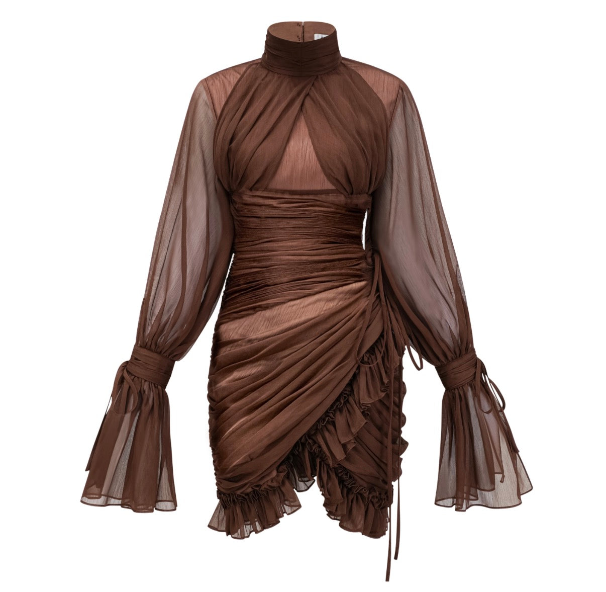 Jade Brown Ruched Tulle Mini Dress (Final Sale-US Only)