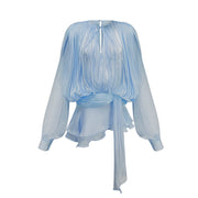 Eugénie Blue Fully Pleated Ruffled Mini Dress (Final Sale-US Only)