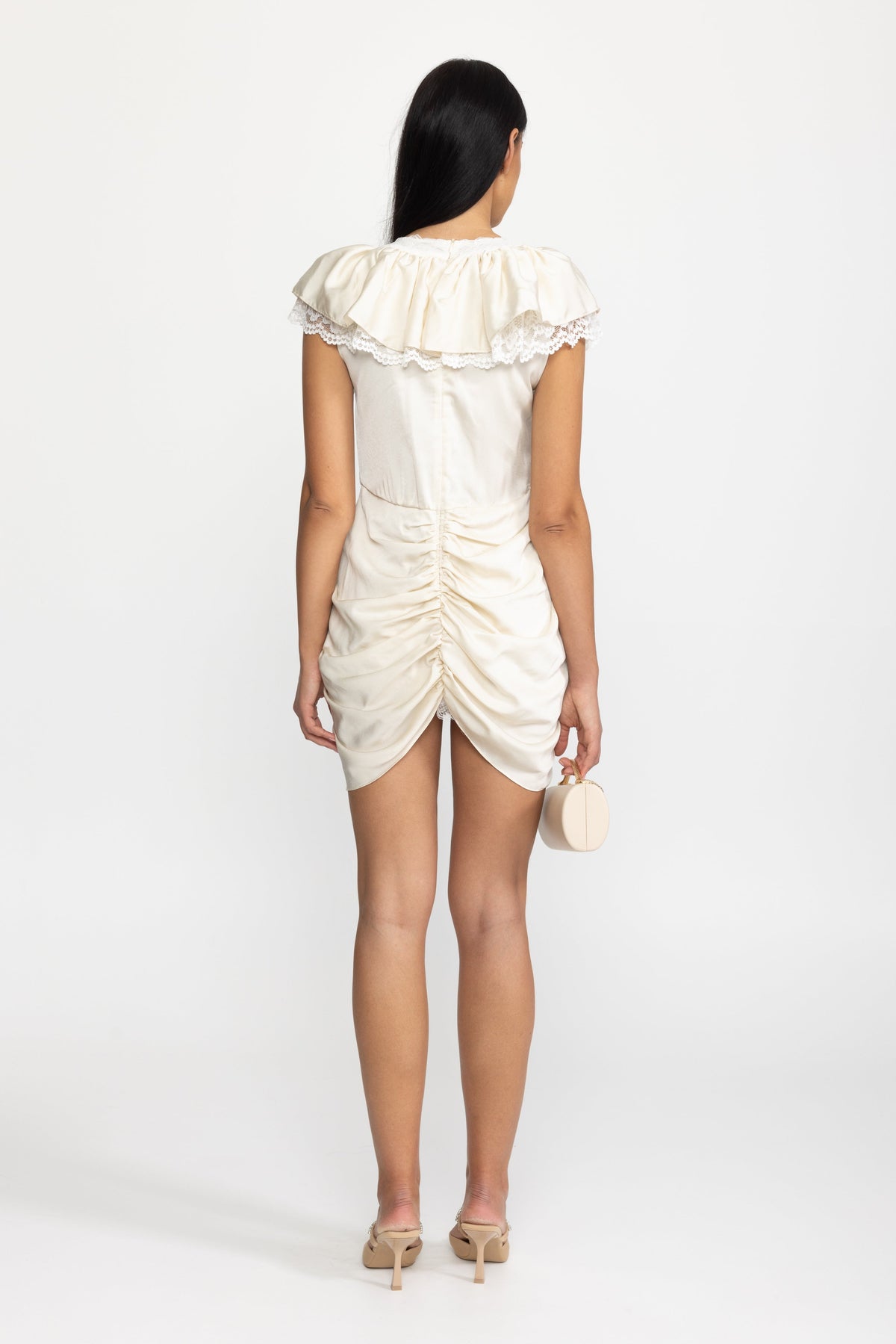 Ruffled Satin Wrap Overlay Playsuit - Ivoire