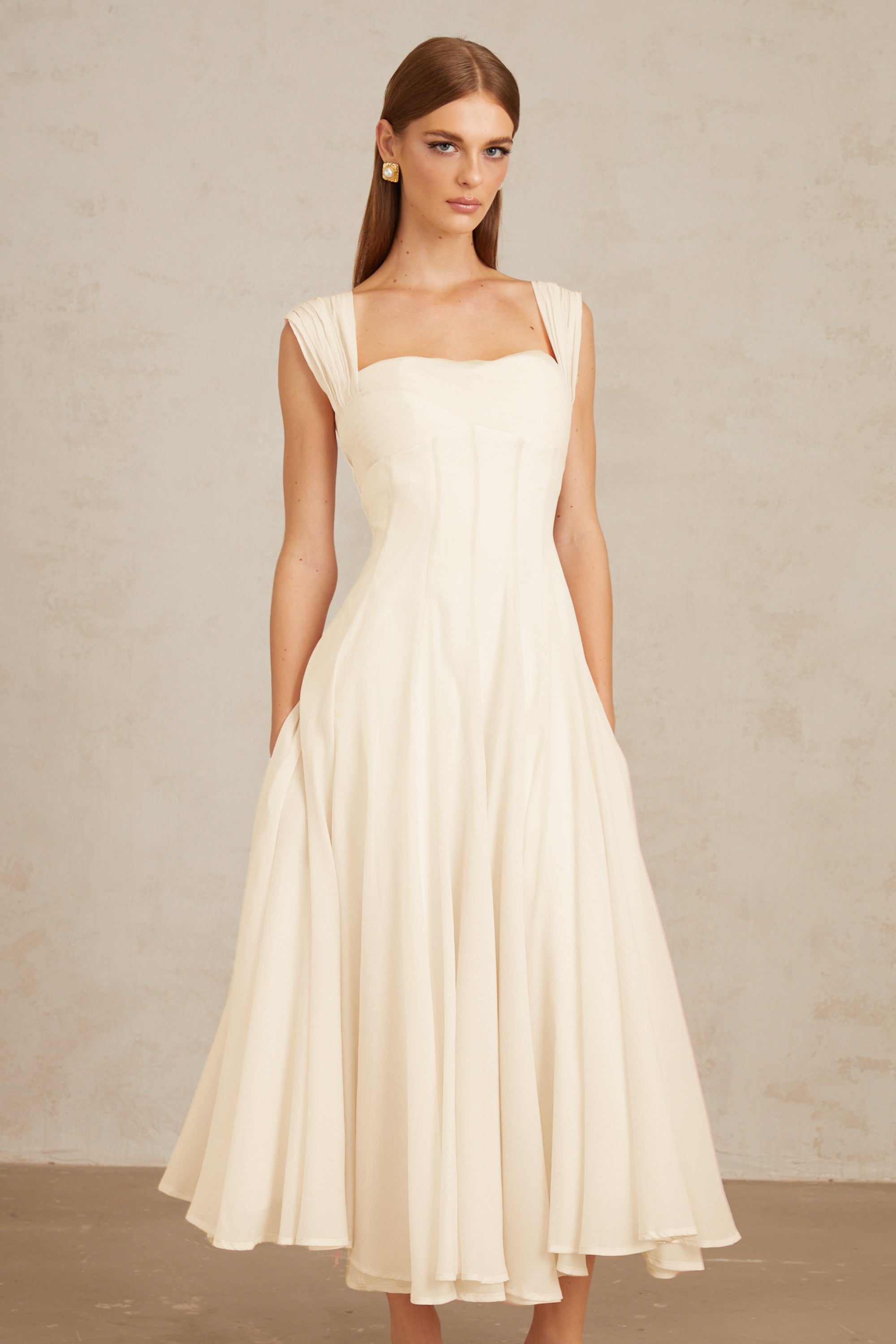 Érasme Cream White Flounced Midi dress (Final Sale-US Only)