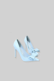 Vegan Leather Ribbon High Heels - Baby Blue