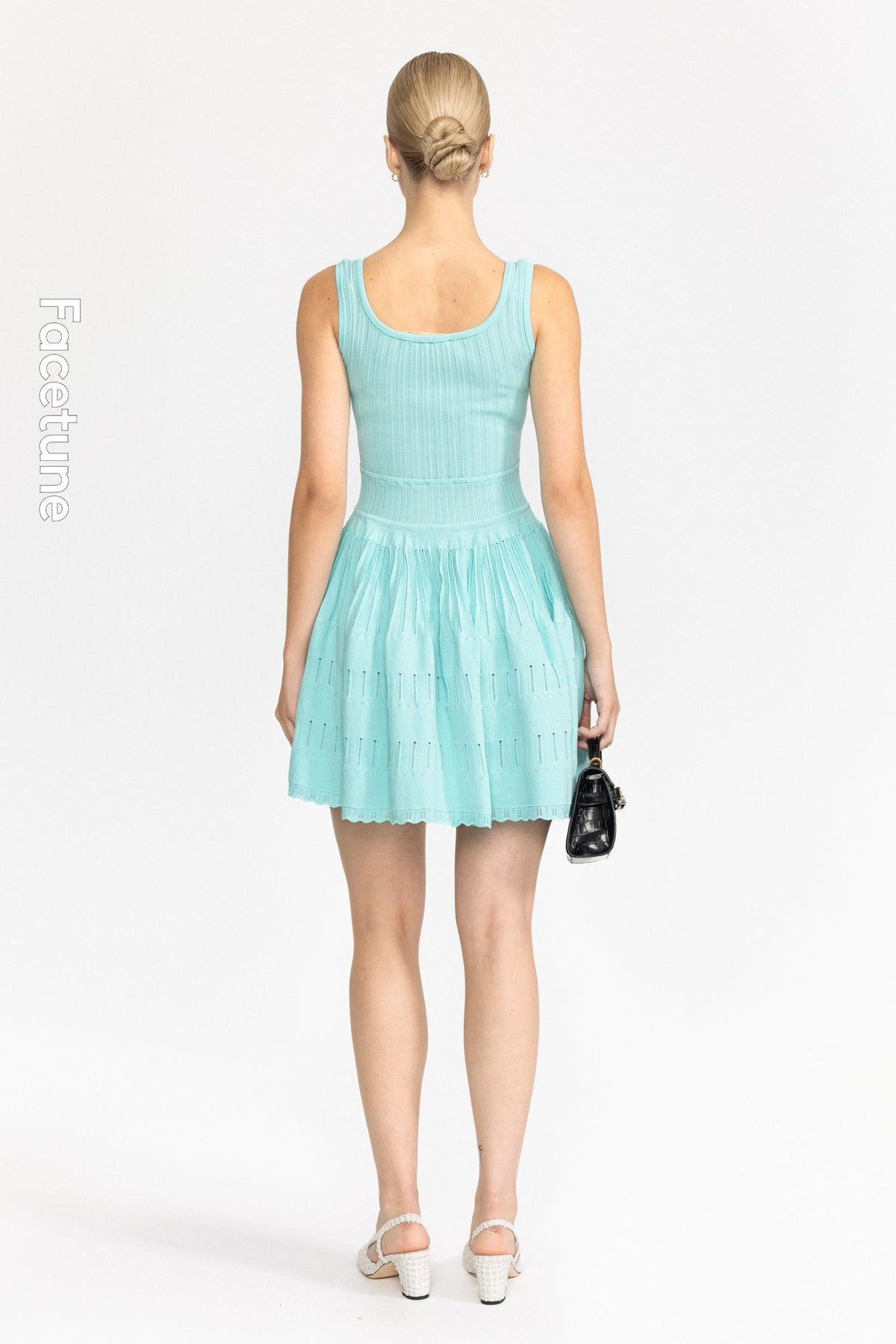 Pointelle Knit Skater Mini Dress - Mint