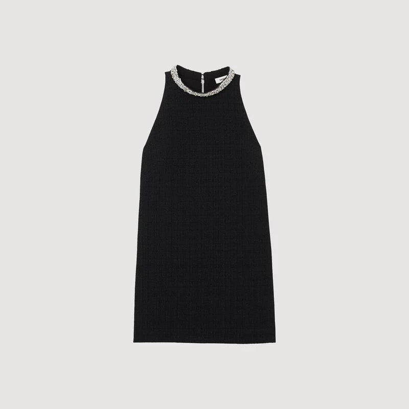 SANDRO  DRESS WITH JEWELLERY COLLAR - Black