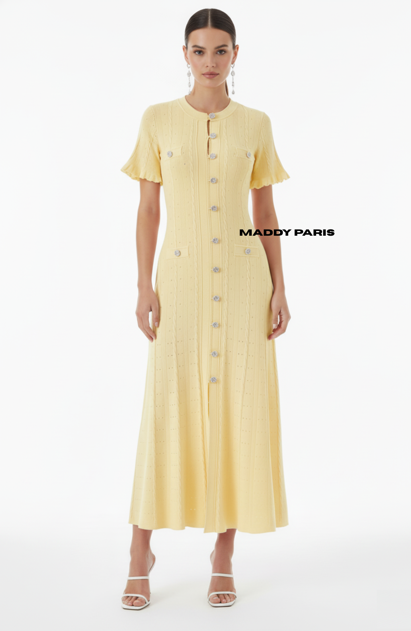 SANDRO GISELLE KNIT MIDI DRESS - YELLOW