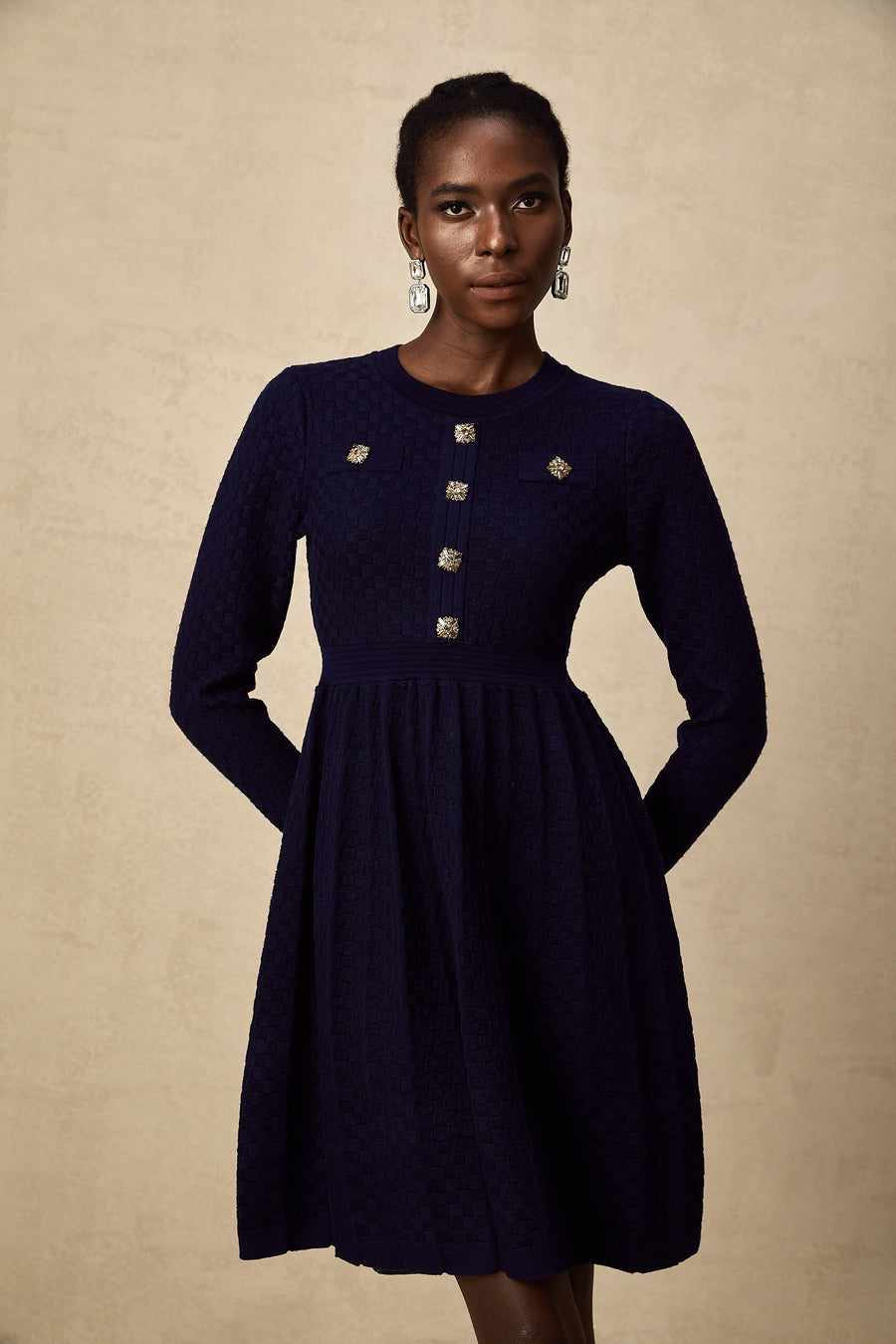 Rhéane navy basket-weave mini dress