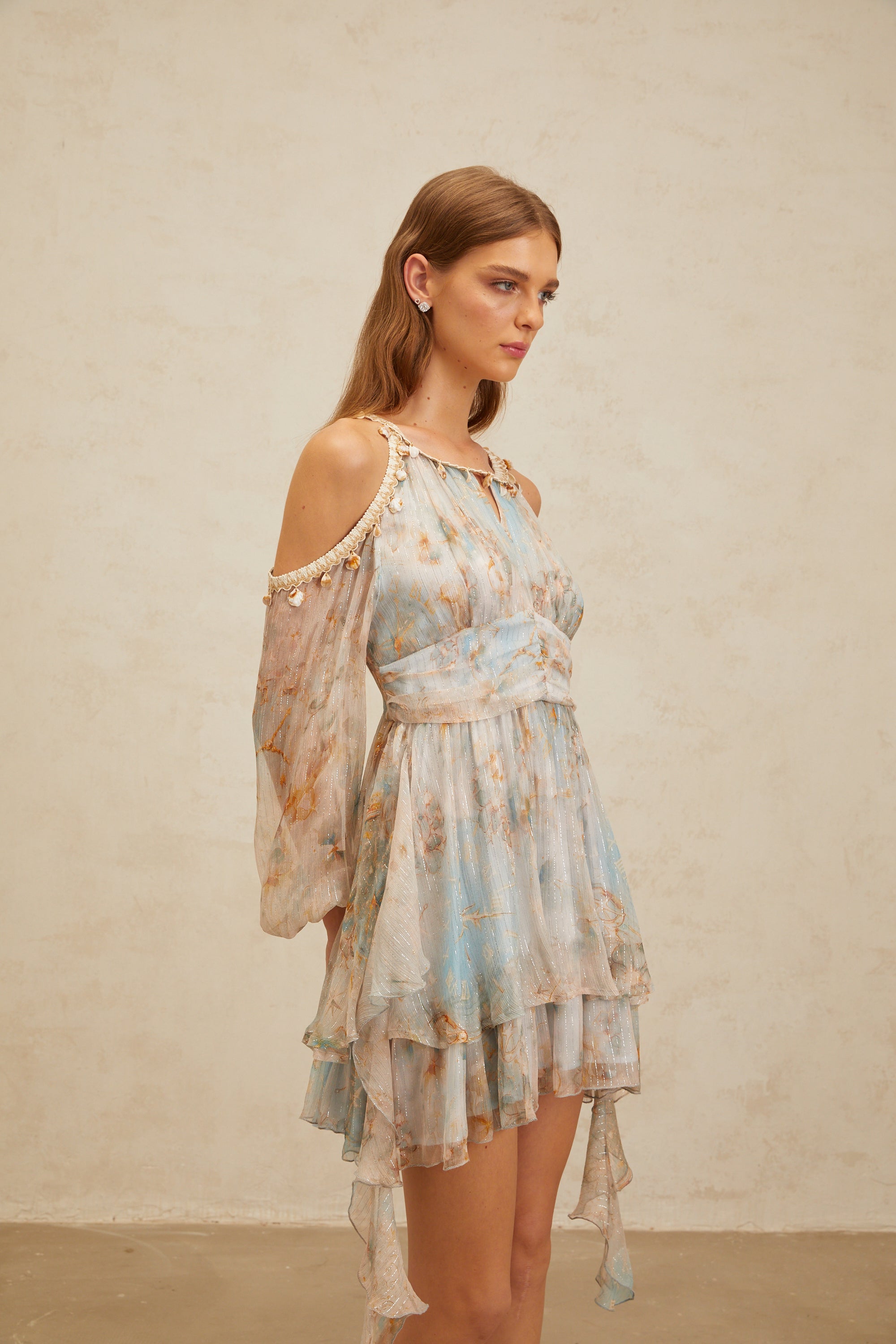 Glannon Blue Floral Print Silk Mini Dress